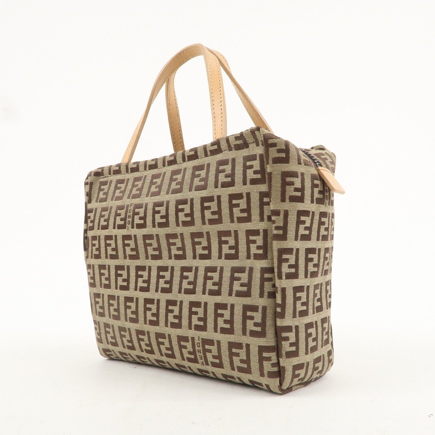 FENDI Zucchino Canvas Leather Mini Hand Bag Beige 8BN0000