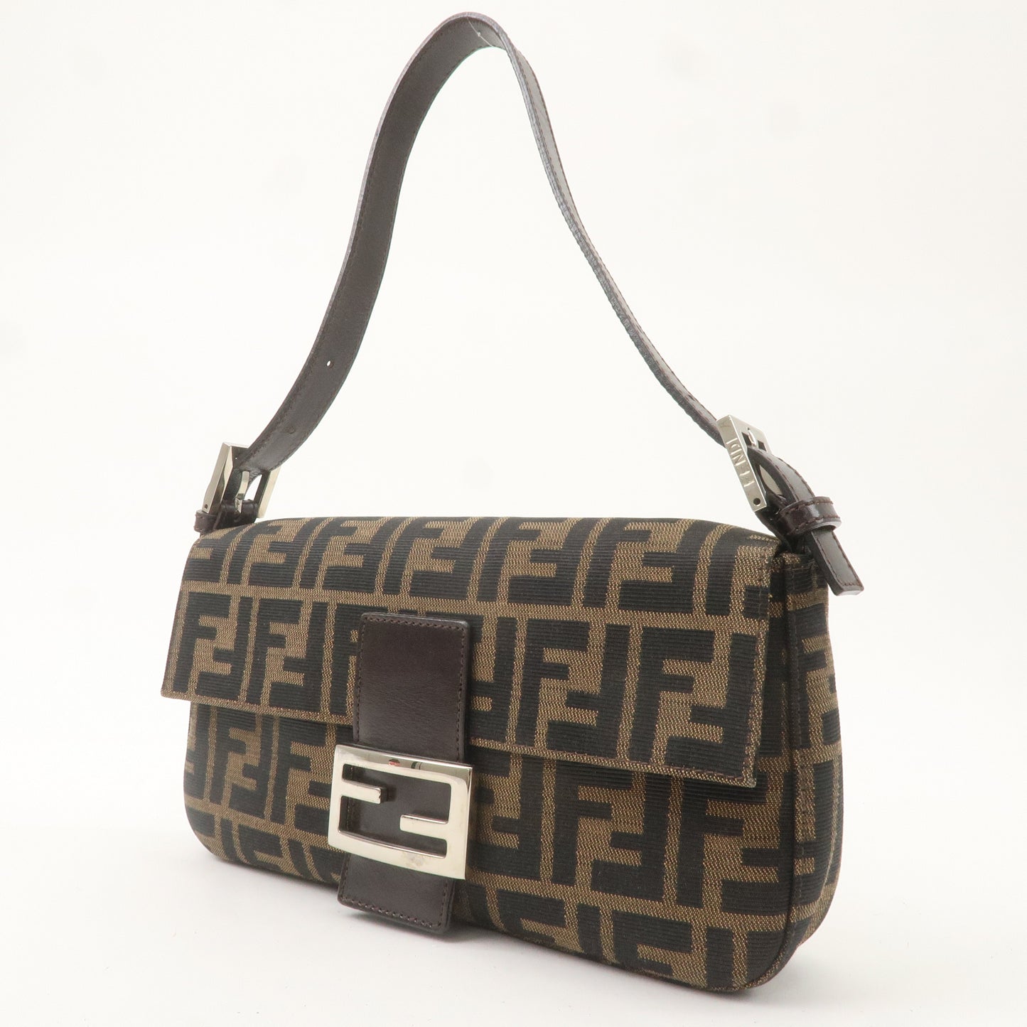 FENDI Zucca Mamma Baguette Canvas Leather Shoulder Bag Brown26424