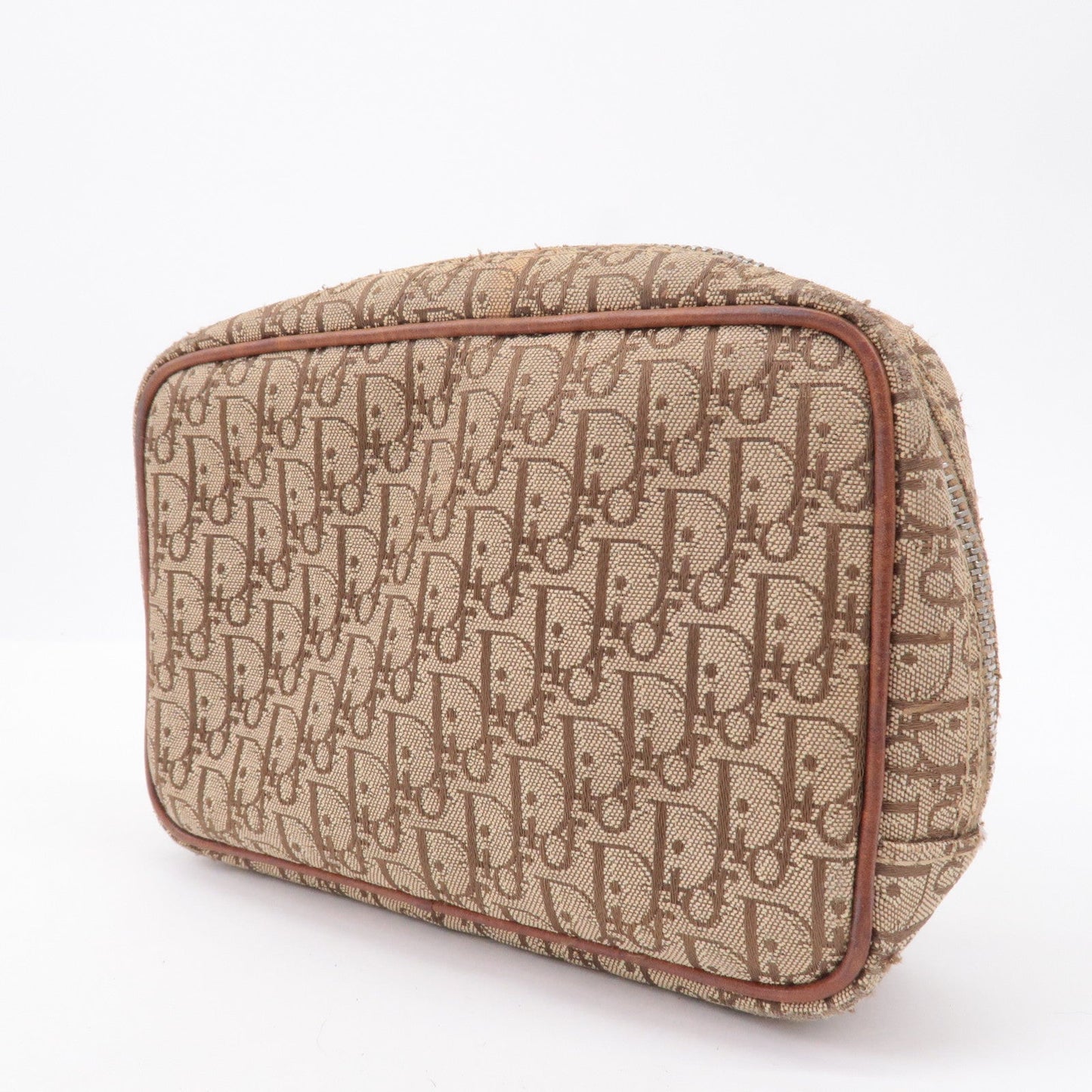 Christian Dior Trotter Canvas Leather Cosmetic Pouch Beige Brown