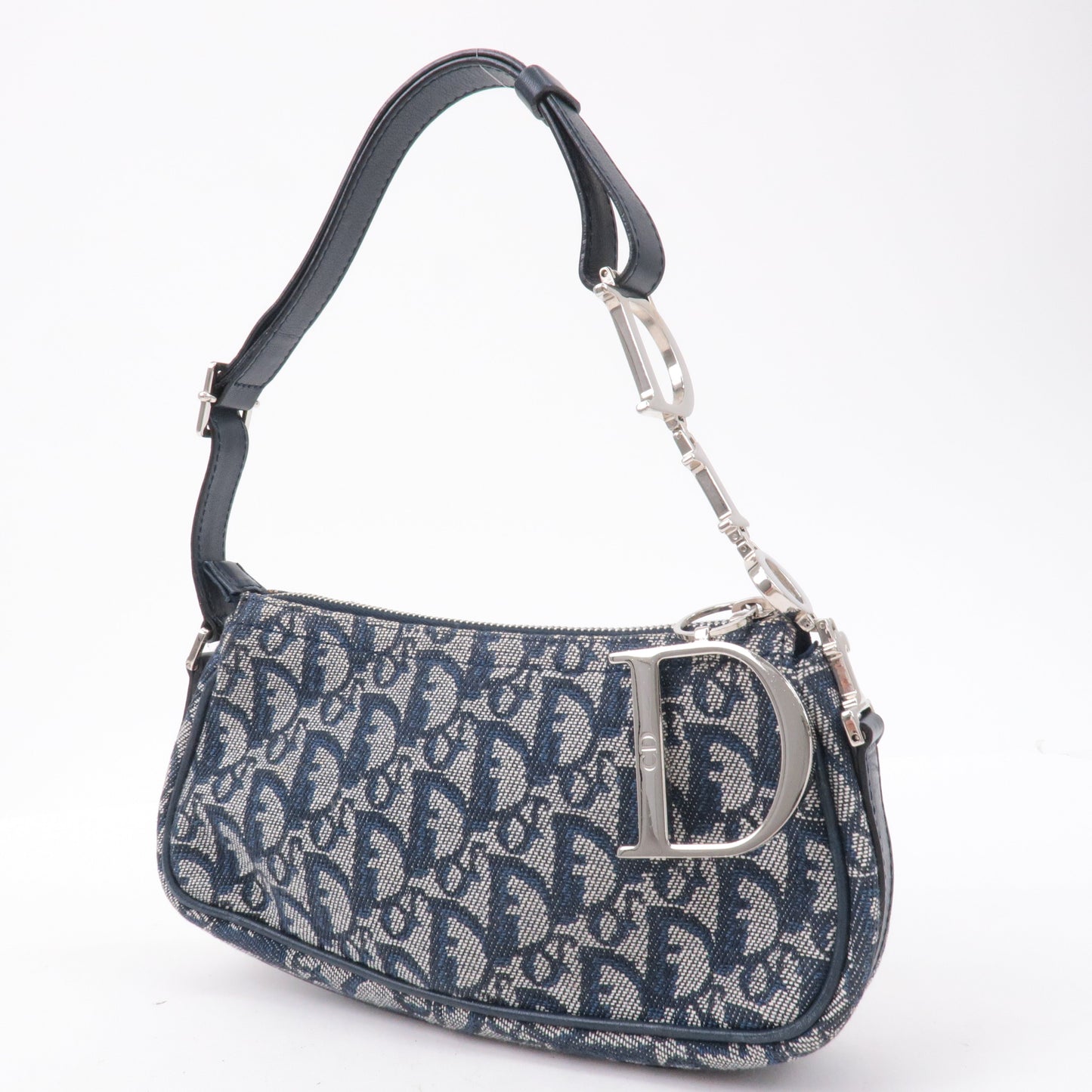 Christian Dior Trotter Canvas Leather Shoulder Bag Navy