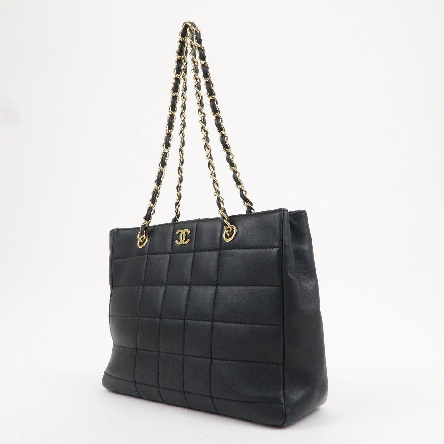 Chanel Chocolate Bar Lamb Skin Chain Tote Bag Black
