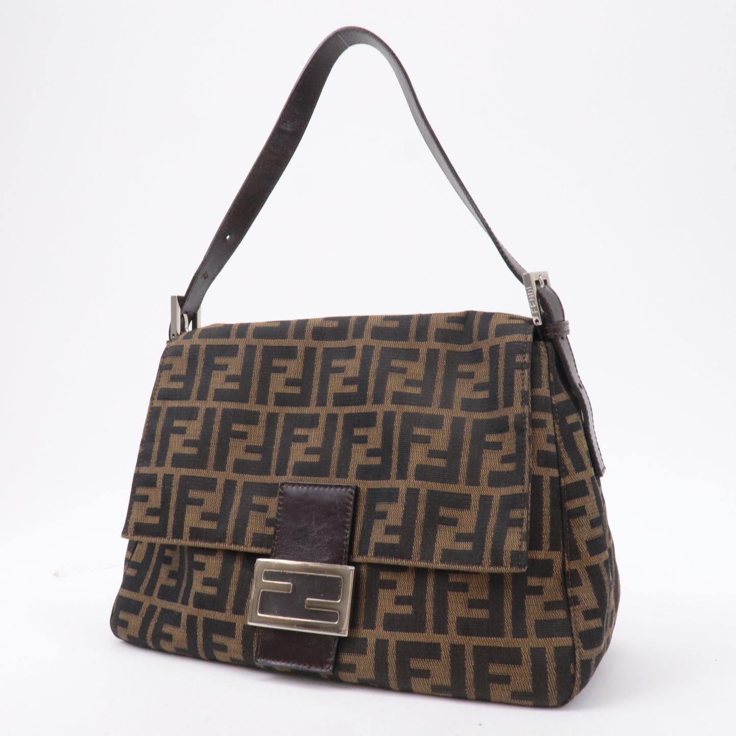 FENDI Mamma Baguette Zucca Canvas Leather Shoulder Bag 26325