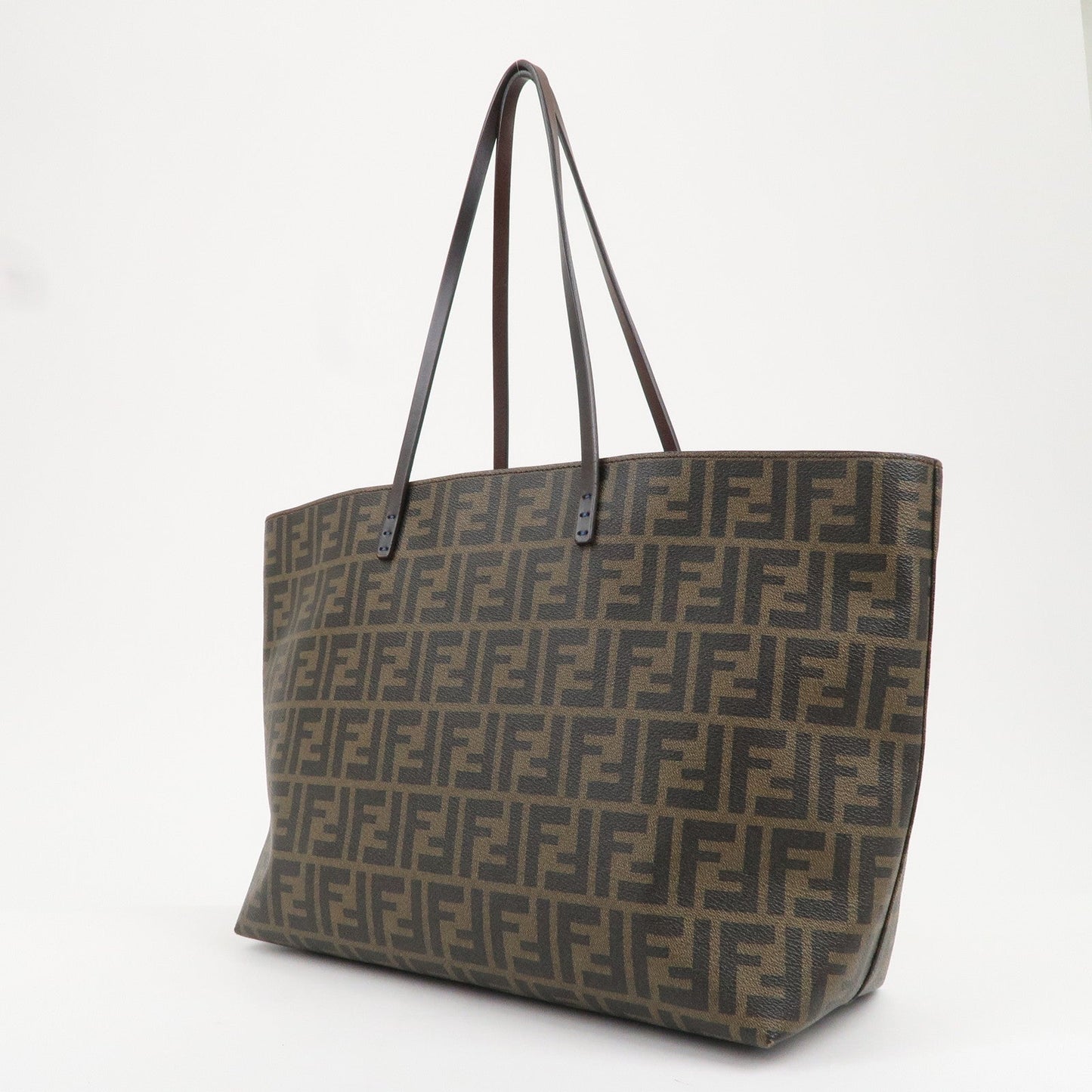 FENDI Zucca Logo Print PVC Leather Tote Bag Brown Black 8BH185