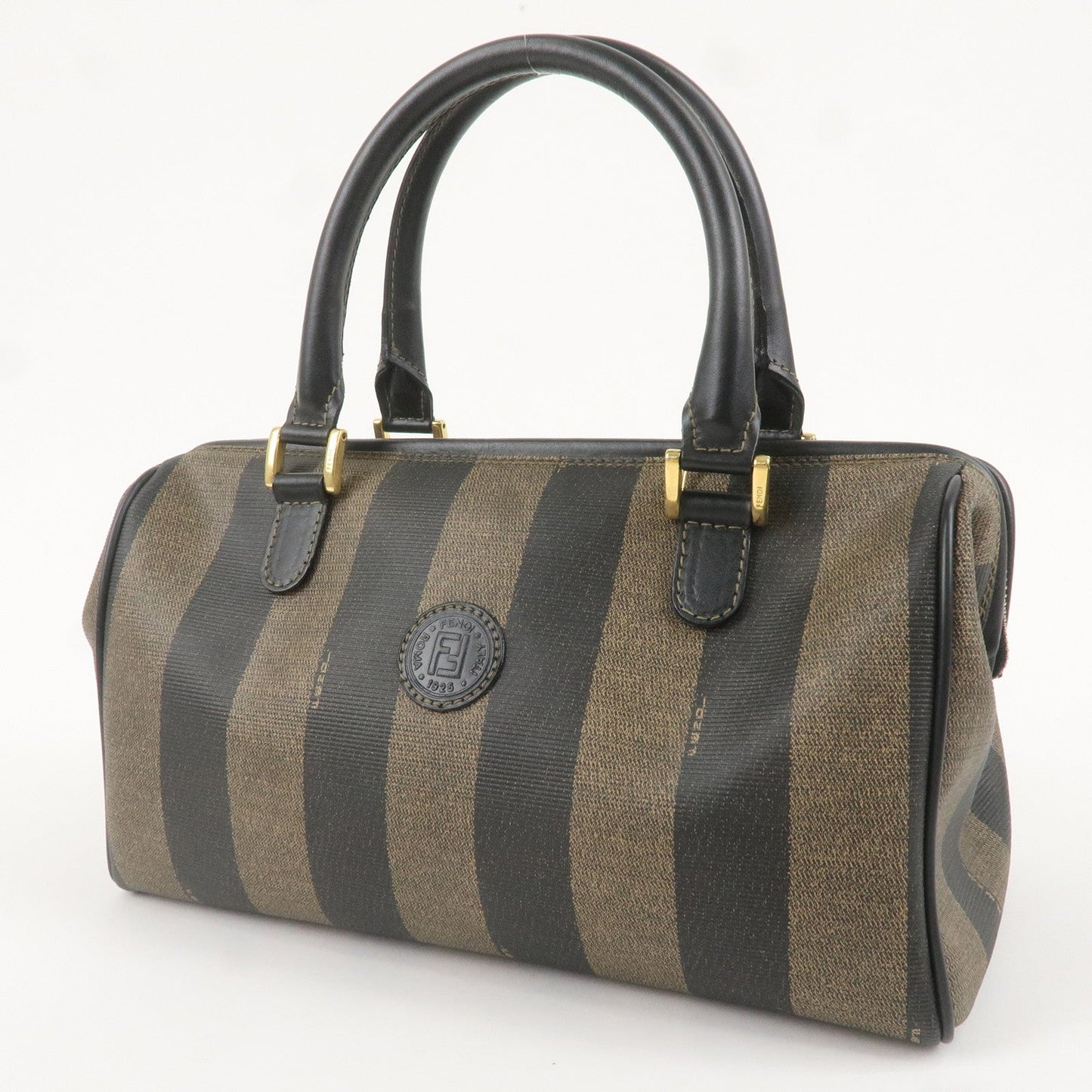 FENDI Pequin PVC Leather Mini Boston Bag Brown Black 59022