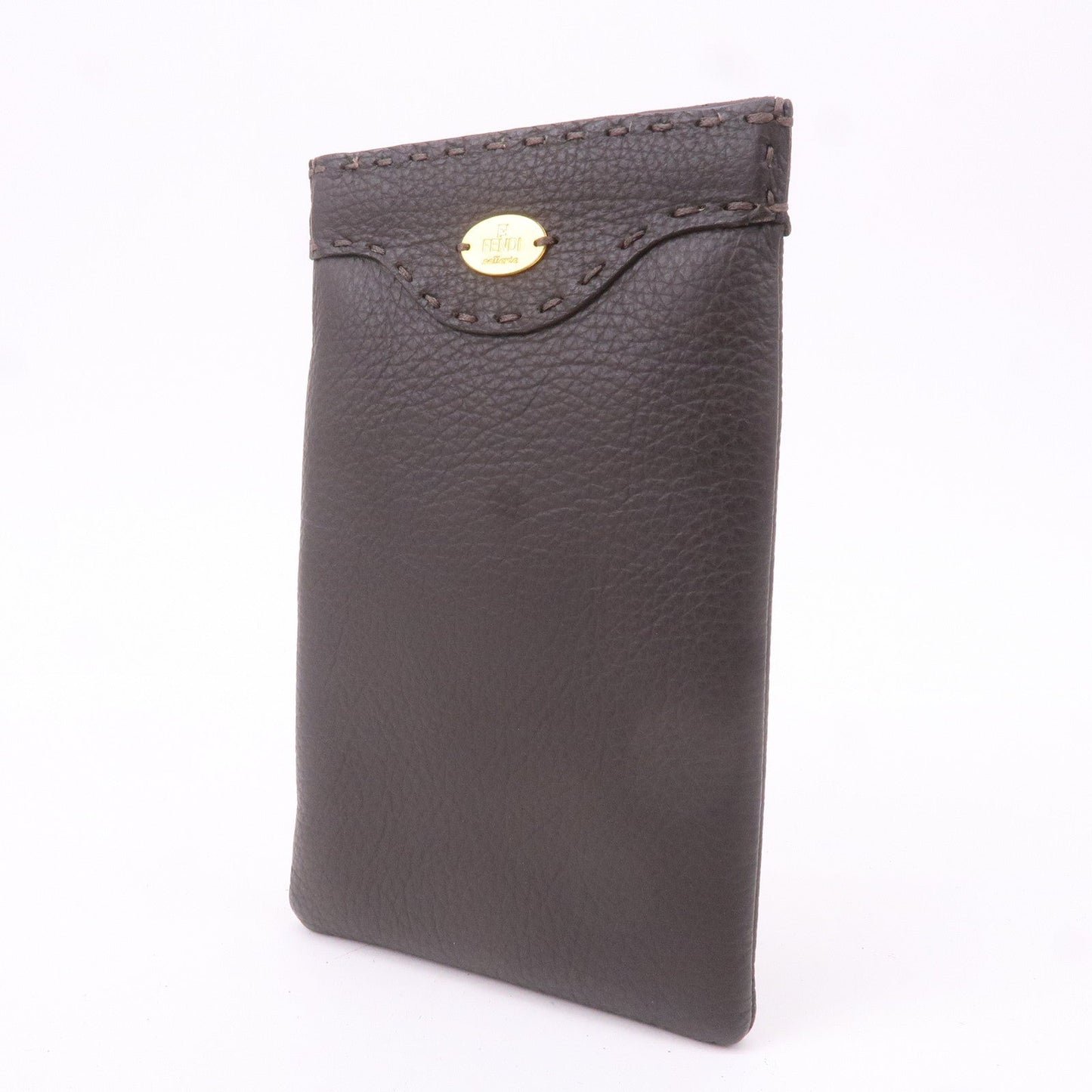FENDI Selleria Leather Glasses Case Pouch Dark Brown