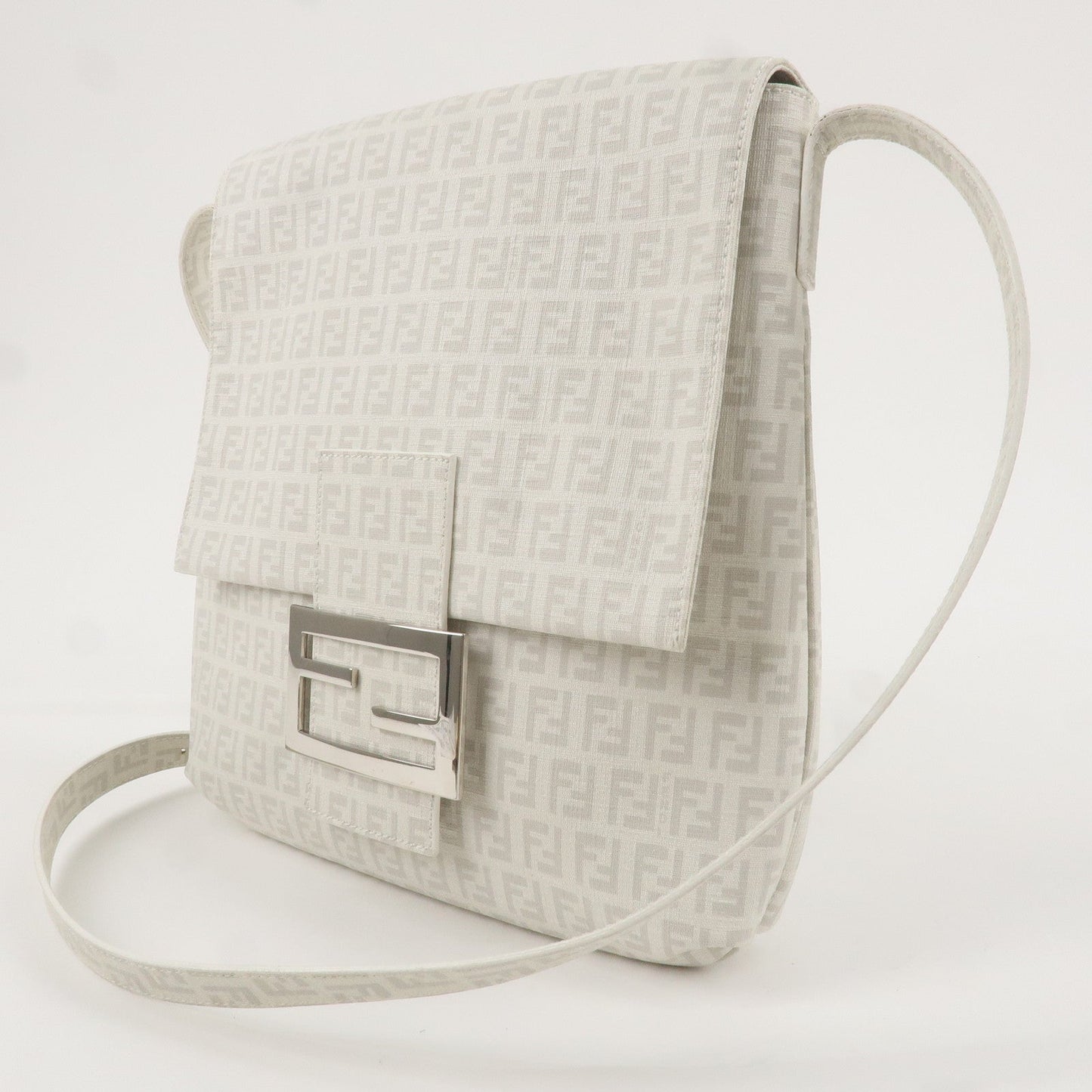 FENDI Zucchino Print PVC Shoulder Bag White Gray 8BT127