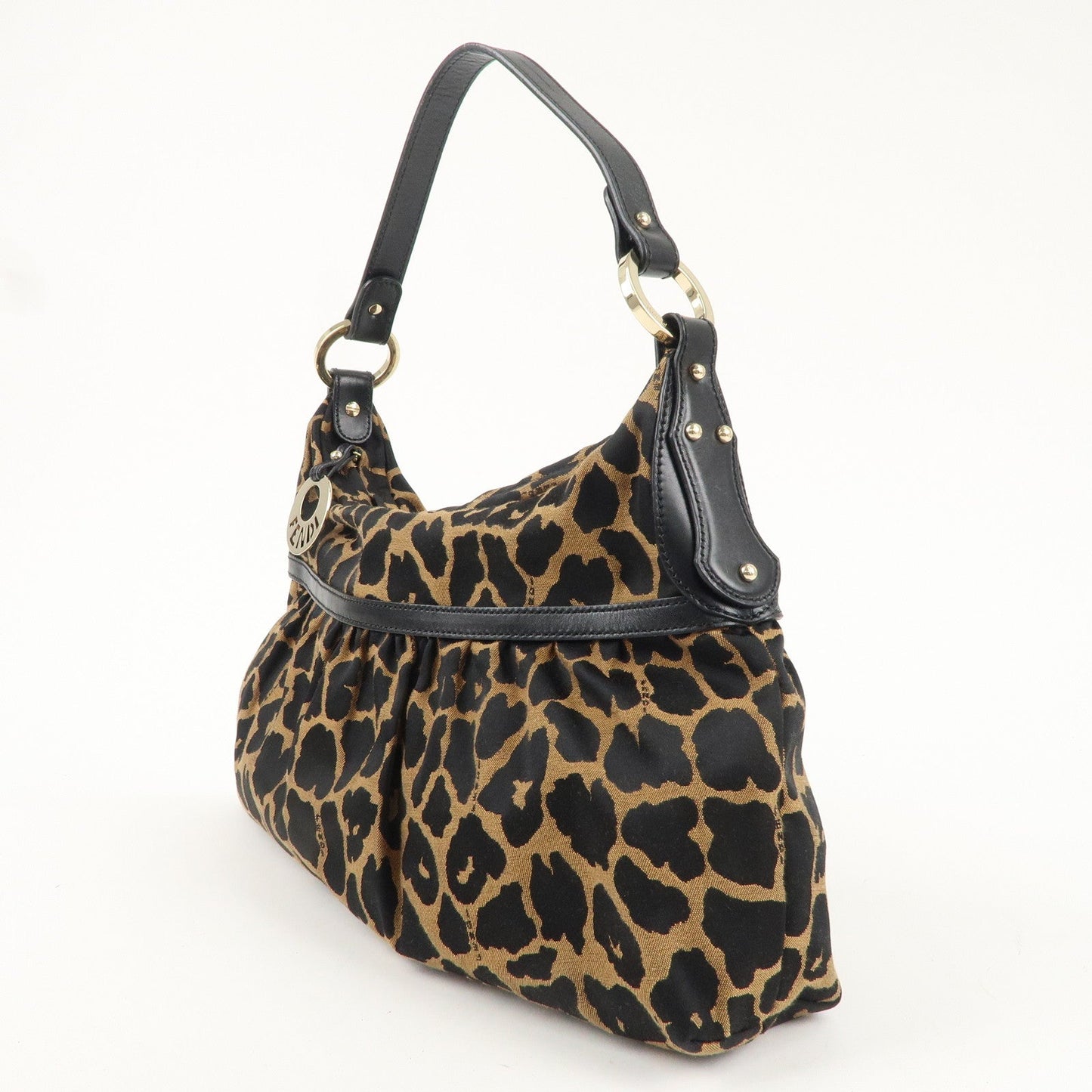 FENDI Zucca Canvas Leather Animal Print Shoulder Bag 8BR448