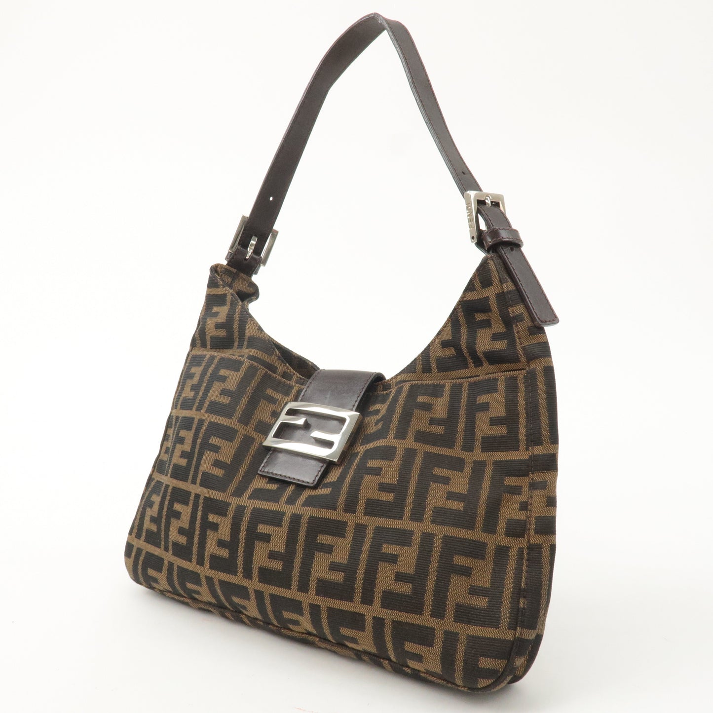 FENDI Zucca Canvas Leather Shoulder Bag Brown Black 26569