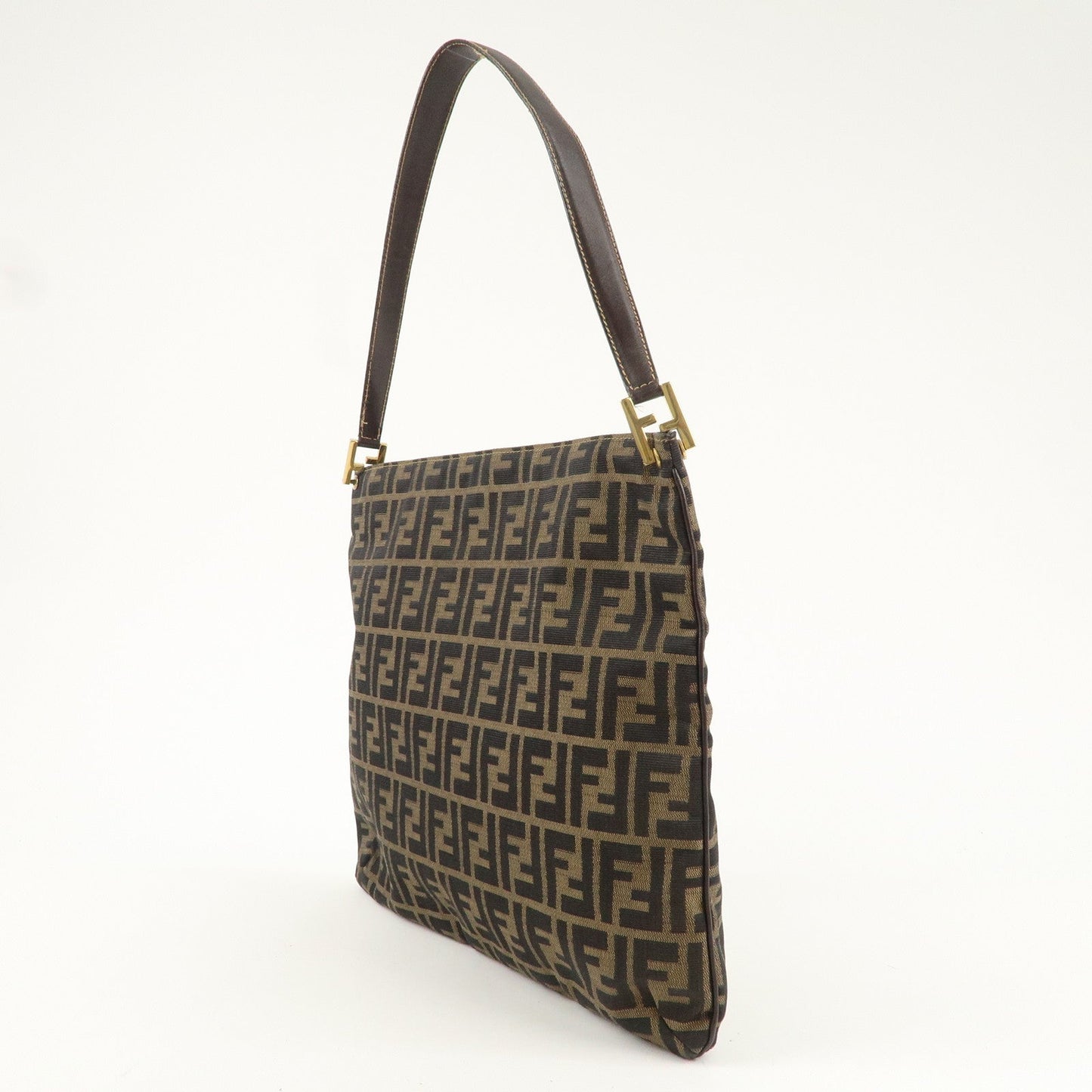 FENDI Zucca Canvas Leather Shoulder Bag Khaki Black Brown 15082
