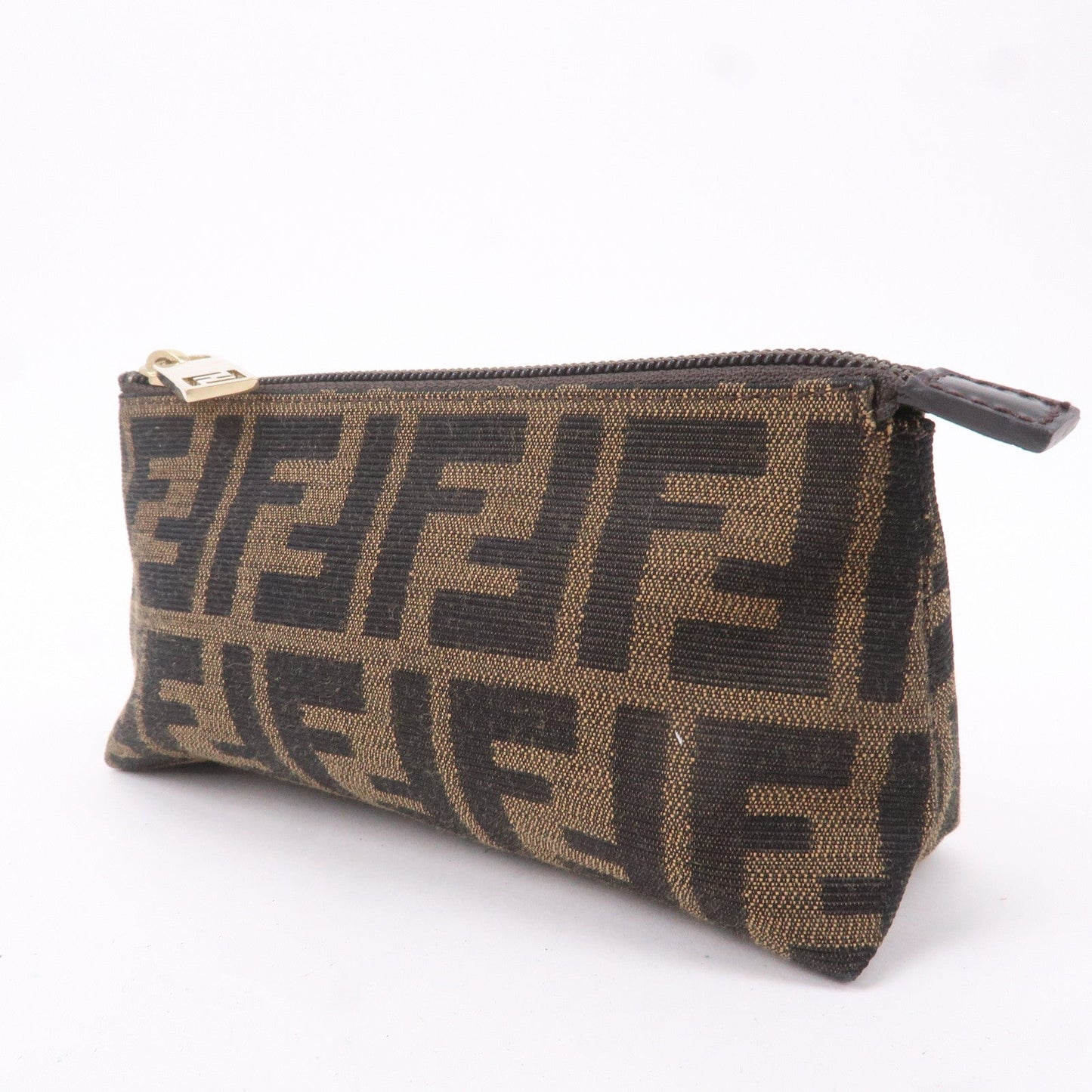 FENDI Zucca Canvas Leather Mini Pouch Brown Black 7N0037