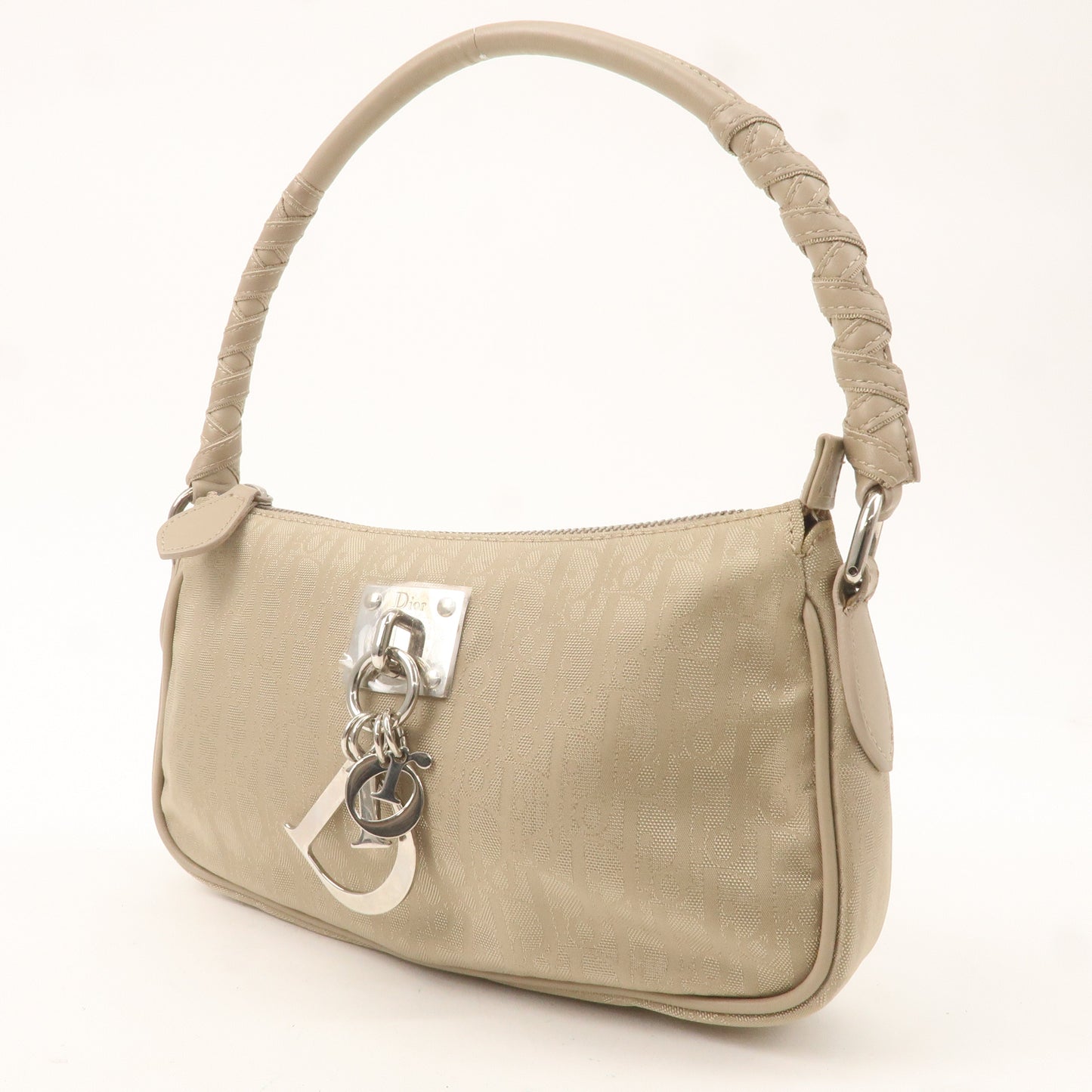 Christian Dior Trotter Nylon Leather Shoulder Bag Beige