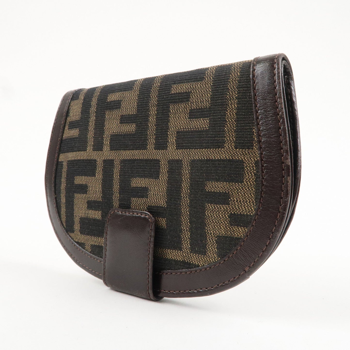 FENDI Zucca Canvas Leather Bi-fold Wallet Khaki Brown Black 1223