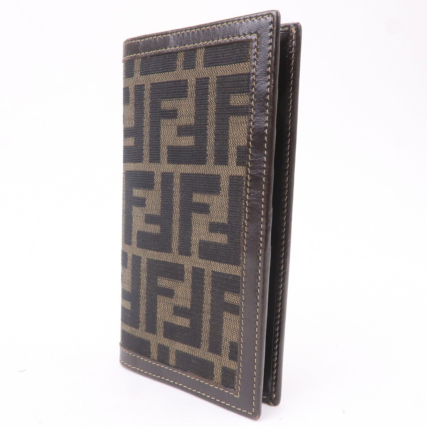 FENDI Zucca Canvas Leather Bi-fold Long Wallet Brown 30803