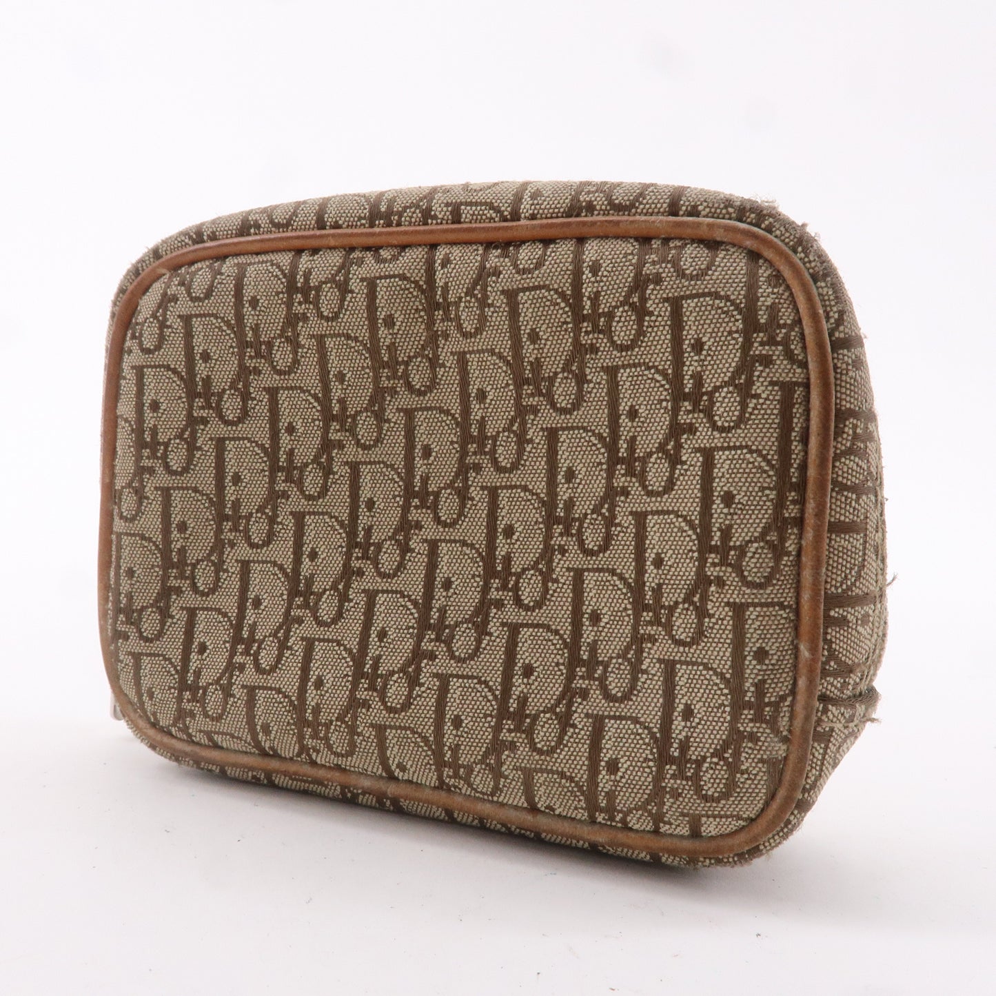 Christian Dior Trotter Canvas Leather Cosmetic Pouch Beige Brown