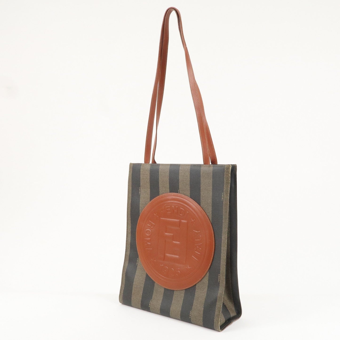 FENDI Pequin PVC Leather Tote Bag Khaki Black Brown