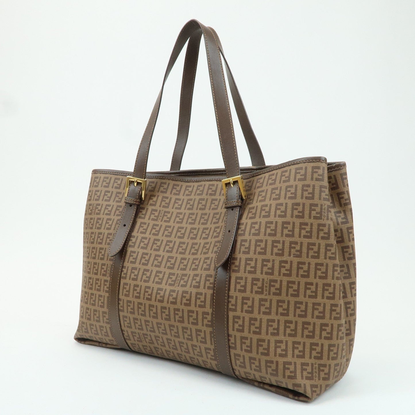 FENDI Zucchino PVC Leather Tote Bag Shoulder Bag Brown 8BH238