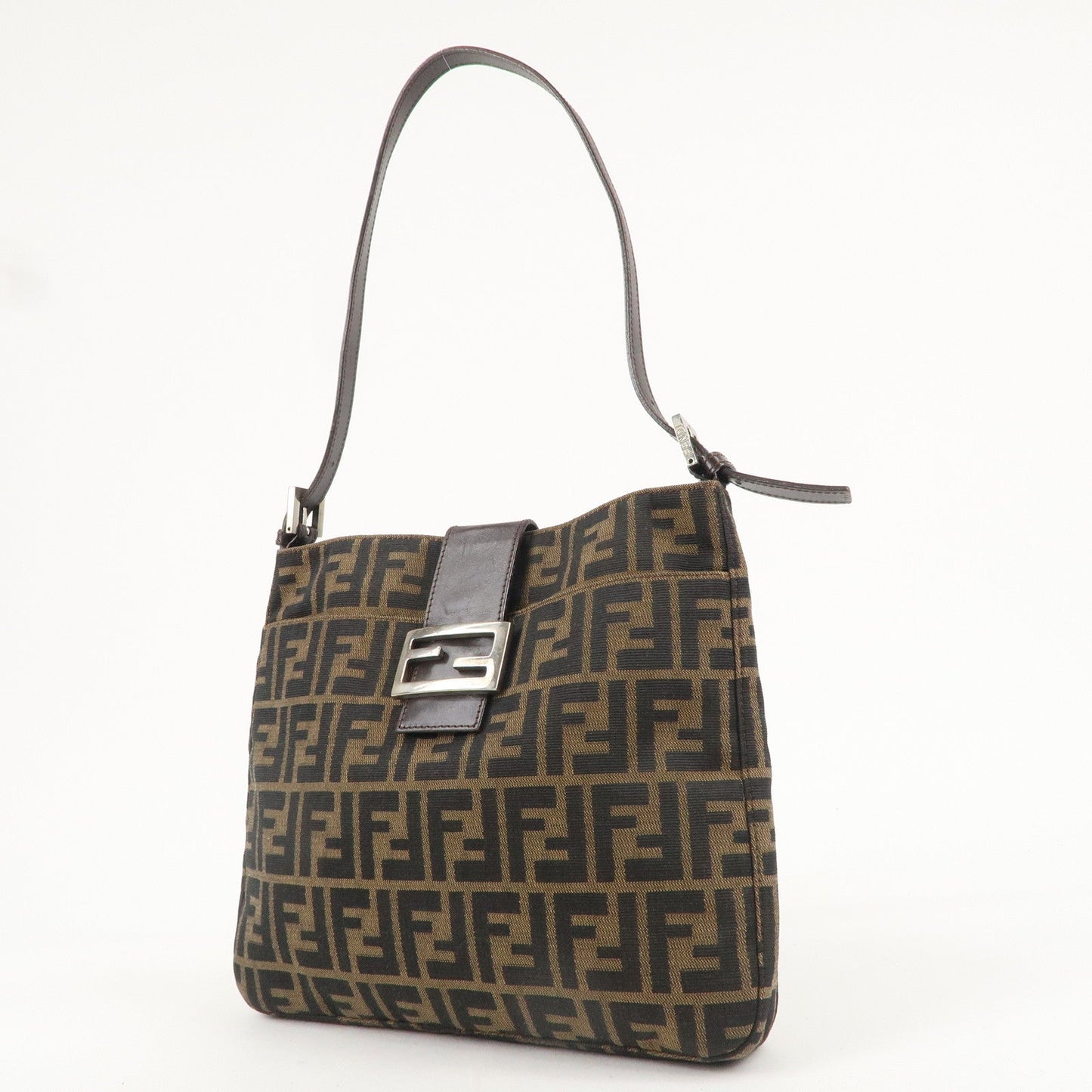 FENDI Zucca Canvas Leather Shoulder Bag Brown Black 26727