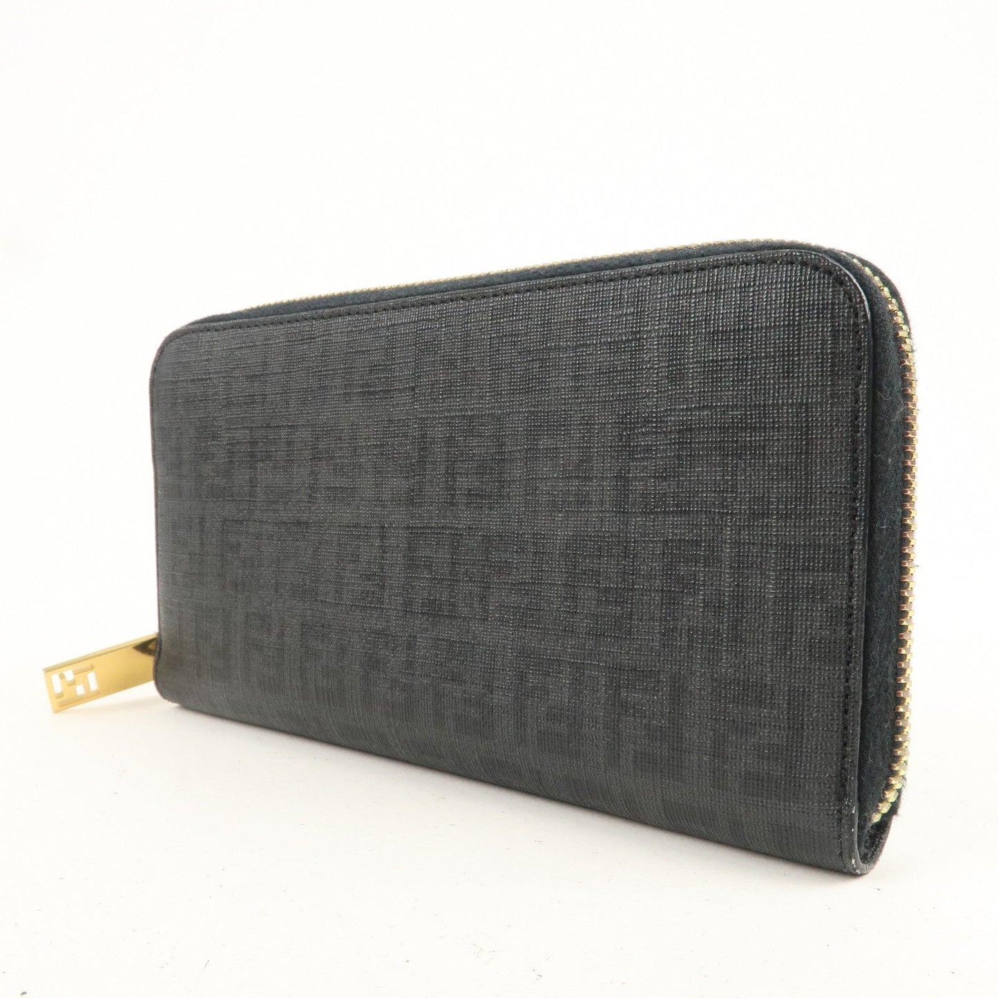 FENDI Zucchino PVC Round Zipper Long Wallet Black 8M0024