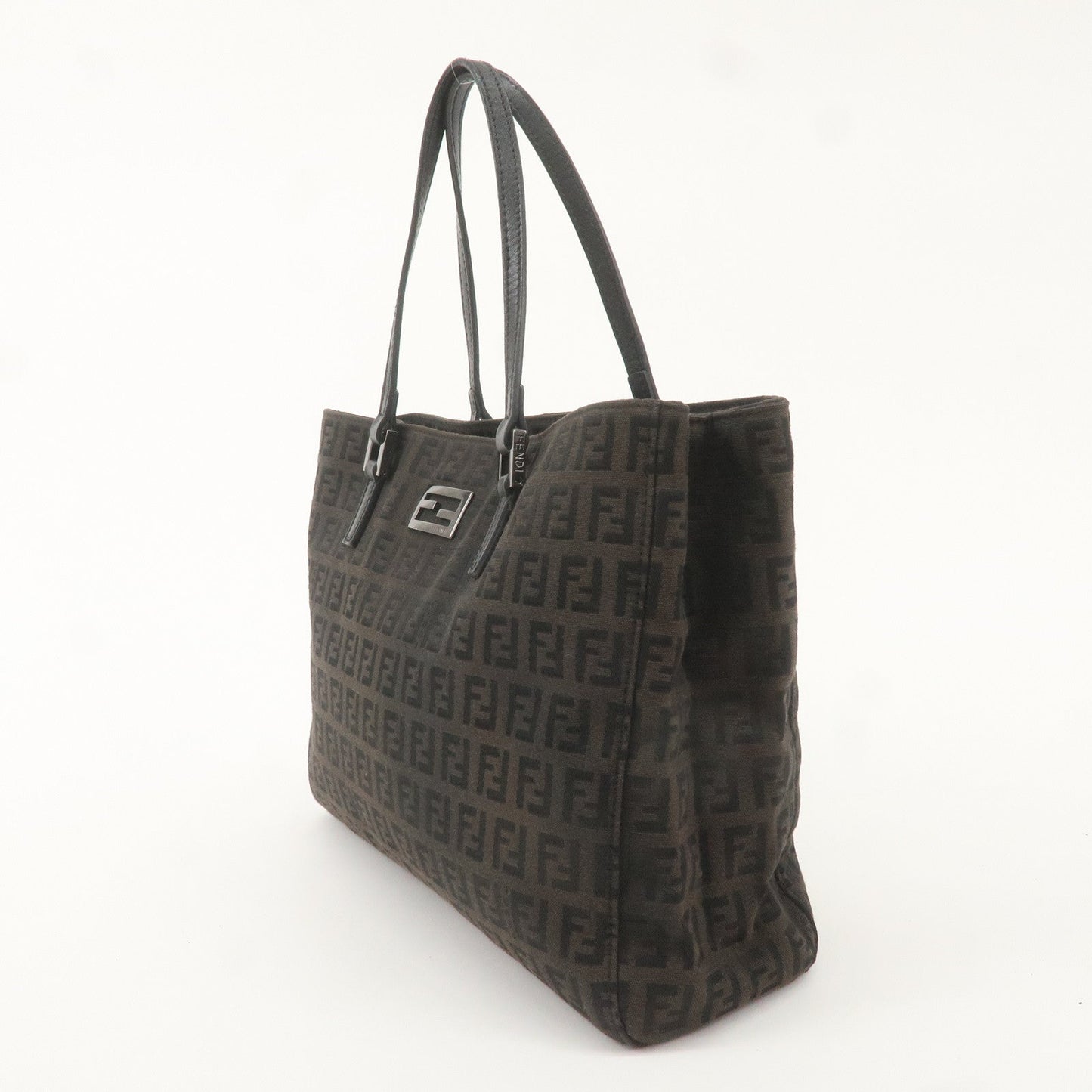 FENDI Zucchino Canvas Leather Hand Bag Small Tote Bag Black 8BH132