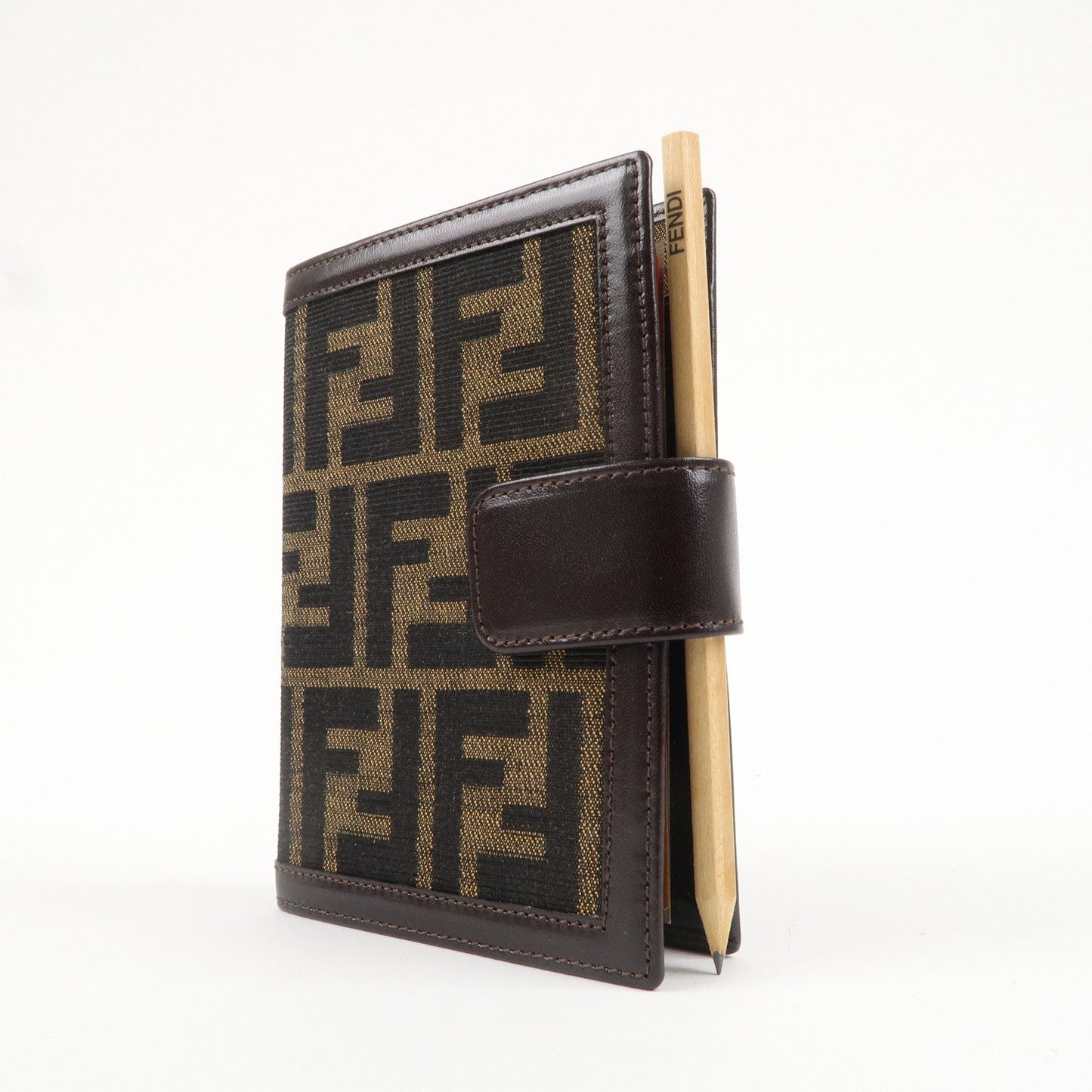 FENDI Zucca Canvas Leather Planner Cover Khaki Black Brown 30153
