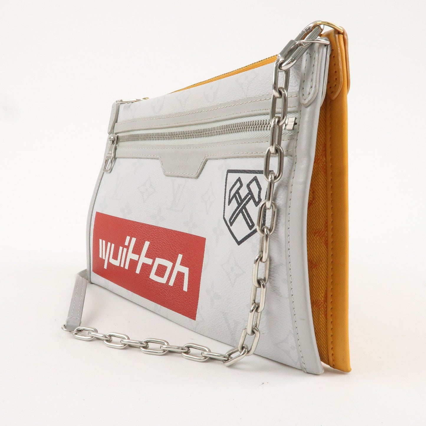 Louis Vuitton Flat Messenger Crossbody Bag Gray Orange M44640