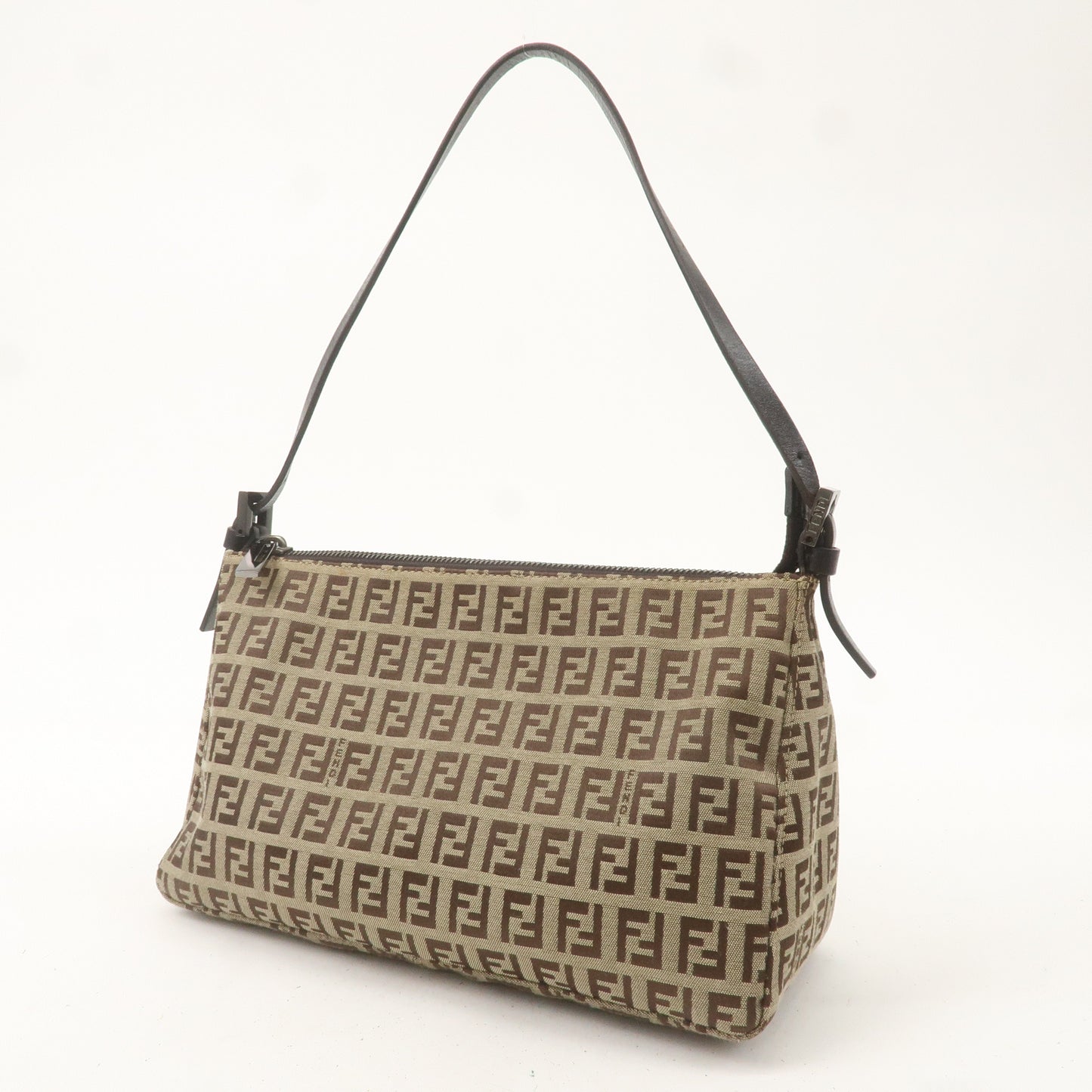 FENDI Zucchino Canvas Leather Shoulder Bag Pouch Brown 8BR156