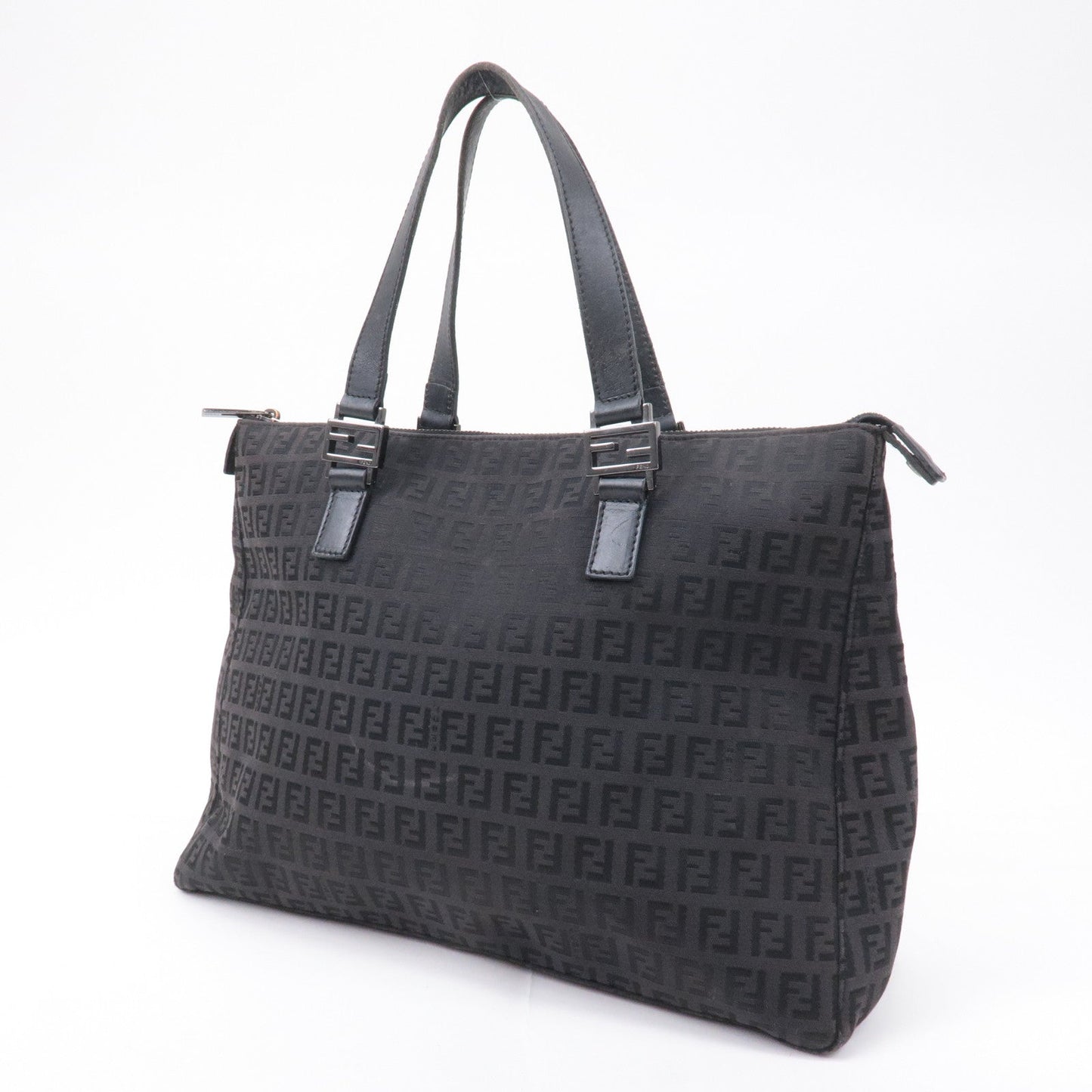 FENDI Zucchino Canvas Leather Tote Bag Brown Black 8BH138