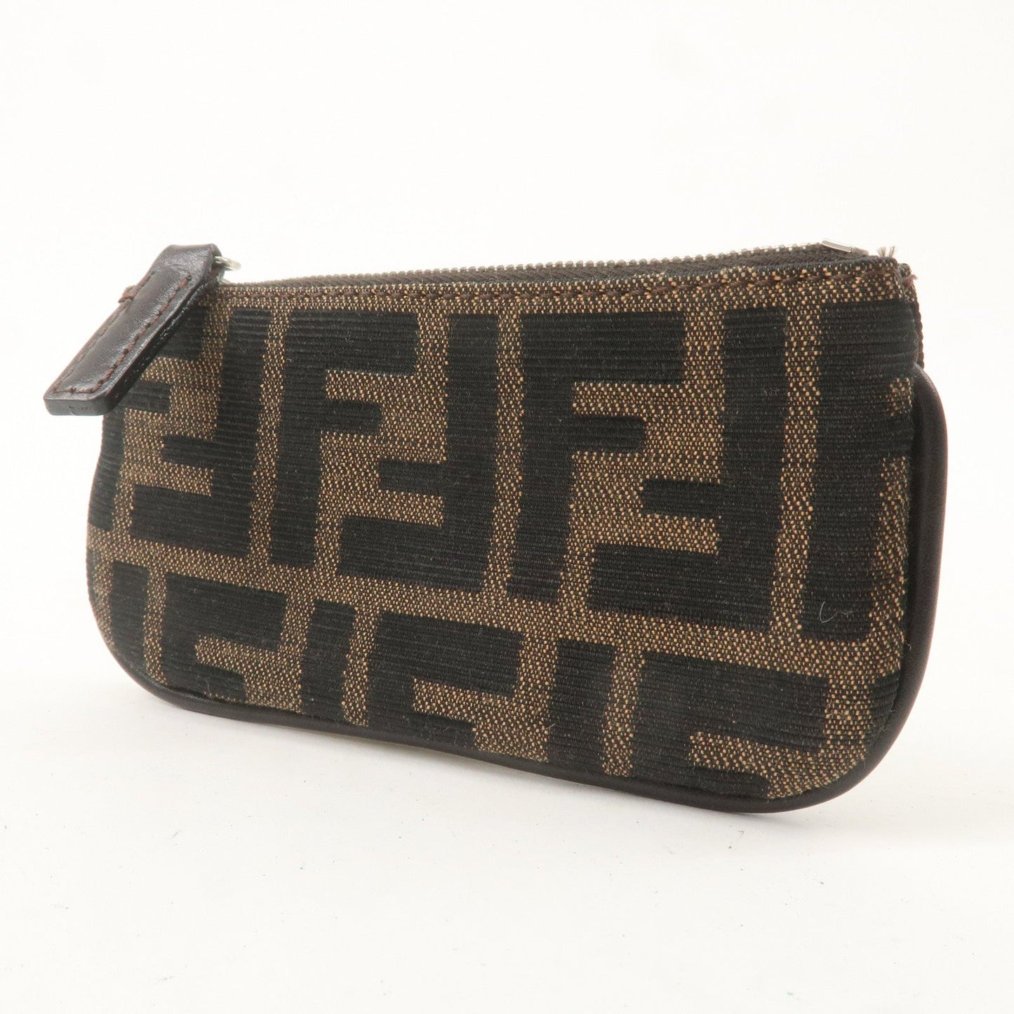 FENDI Zucca Canvas Leather Coin Case Key Case Brown Black