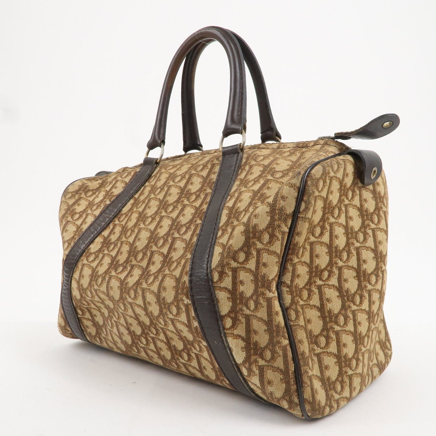 Christian Dior Trotter Canvas Leather Boston Bag Beige Brown