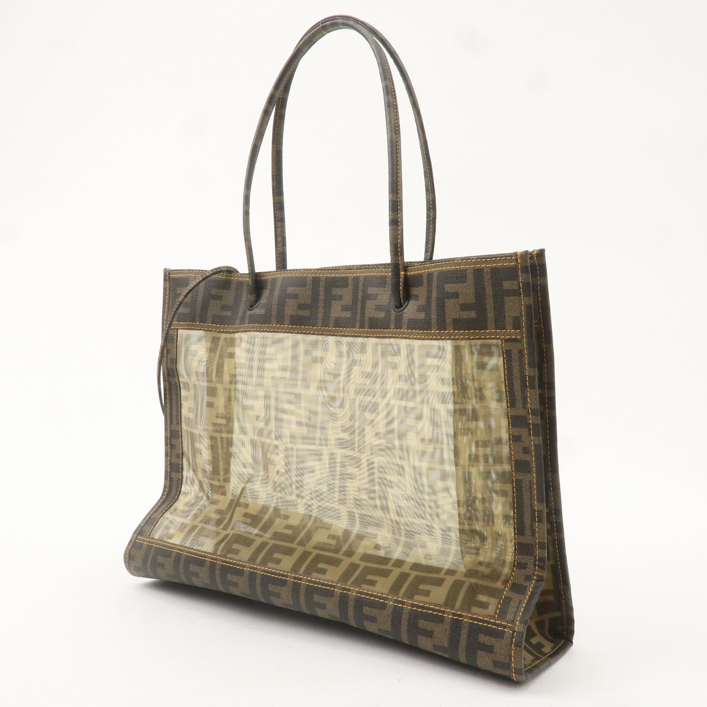 FENDI Zucca Mesh PVC Tote Bag Hand Bag Brown Black 8BH183