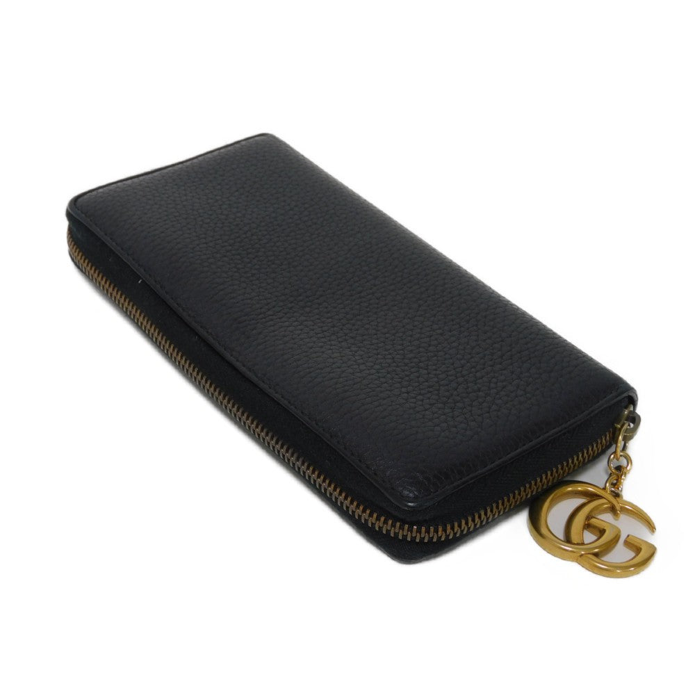 GUCCI Long Wallet Purse 409392 A7M0T 1000 Texture leather (embossed) black GG Marmont Zip around wallet Women(Unisex) Used