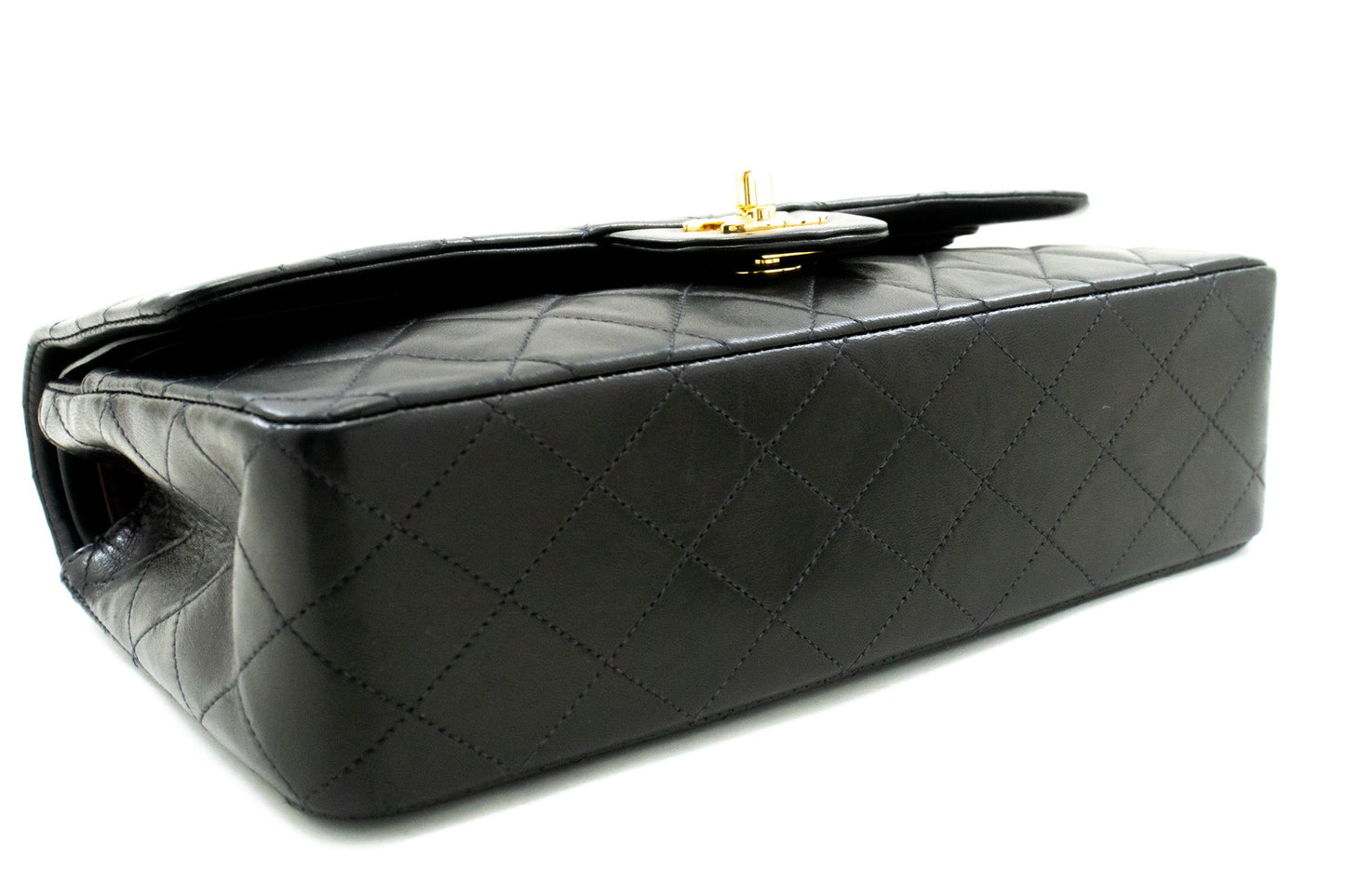 CHANEL Classic Double Flap 10" Chain Shoulder Bag Black Lambskin