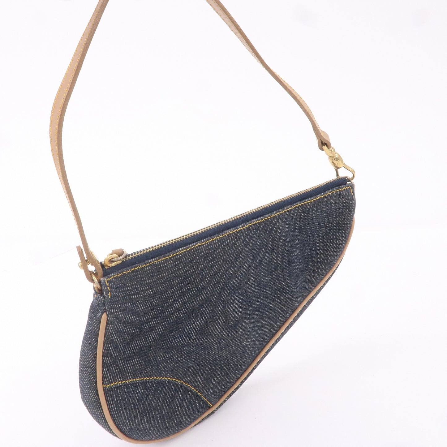 Christian Dior Denim Leather Saddle Bag Shoulder Bag Pouch Navy