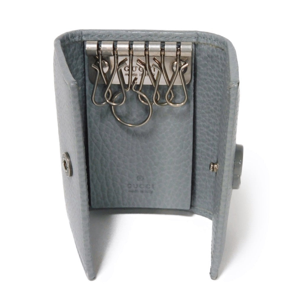 GUCCI Key case Key holder 456118 17WEN 1711 Textured leather Light gray 6-key case Key holder Petit Marmont GG Marmont Women(Unisex) Used