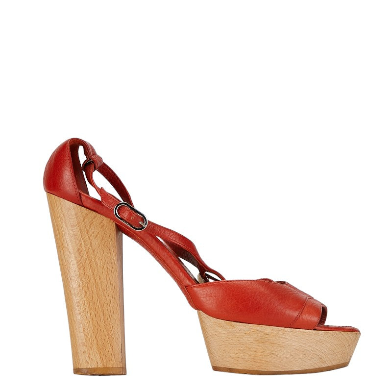 Chanel Coco Sandalss Platform Pumps Size 37 1/2 Orange Beige Leather CHANEL