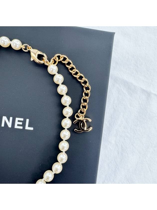 CC Logo Pearl Choker Necklace Black White Gold Chanel