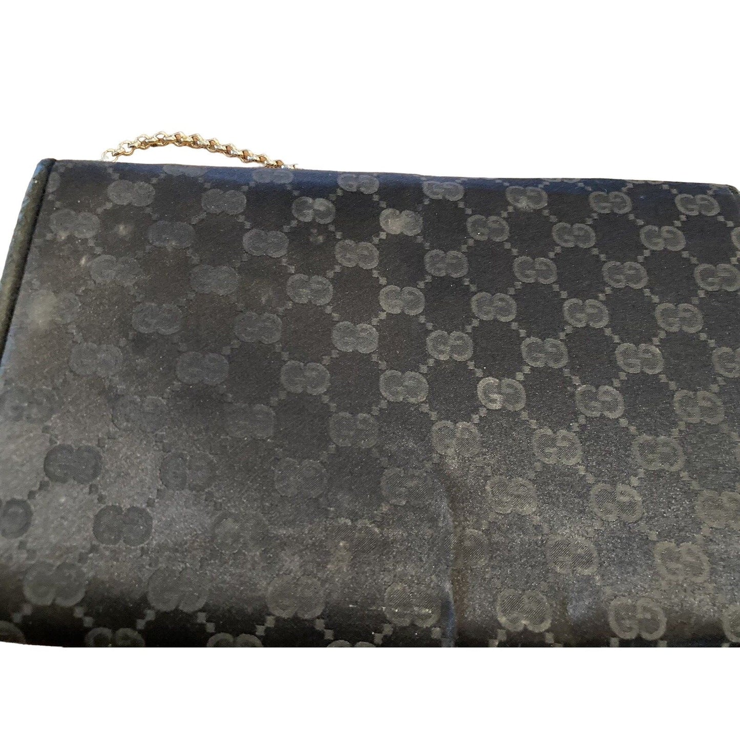 Vintage, one of a kind, Gucci, black Guccissima print silk over leather, two-way style bag with a gold chain link, removable strap