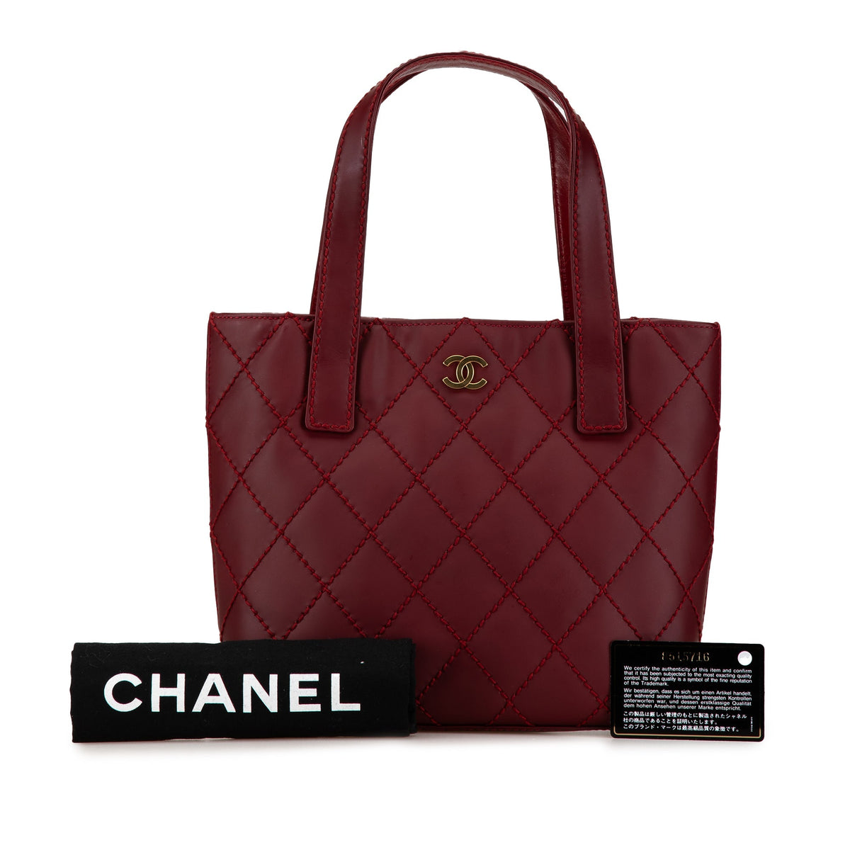 Red Chanel CC Lambskin Wild Stitch Handbag