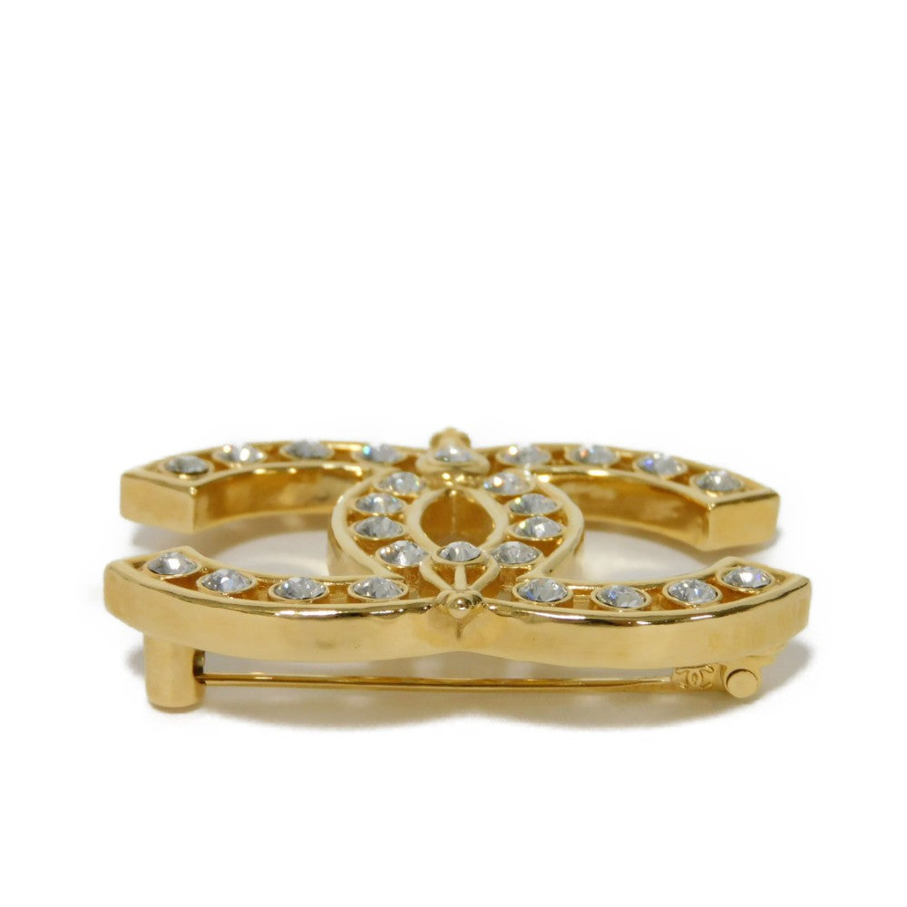 CHANEL Brooch Rhinestone x plating clear CC mark Crystal COCO Mark