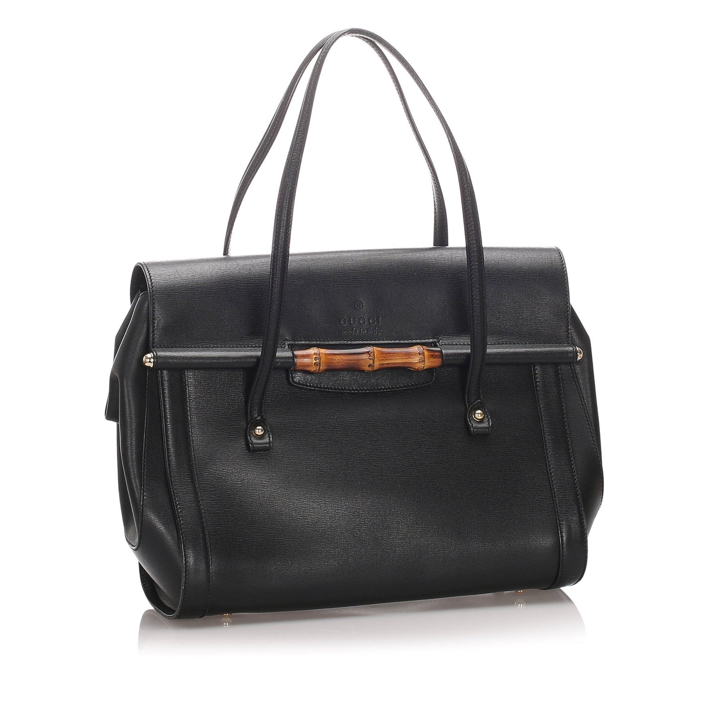 Gucci Black Calf Leather Bamboo Bullet Tote Bag Italy