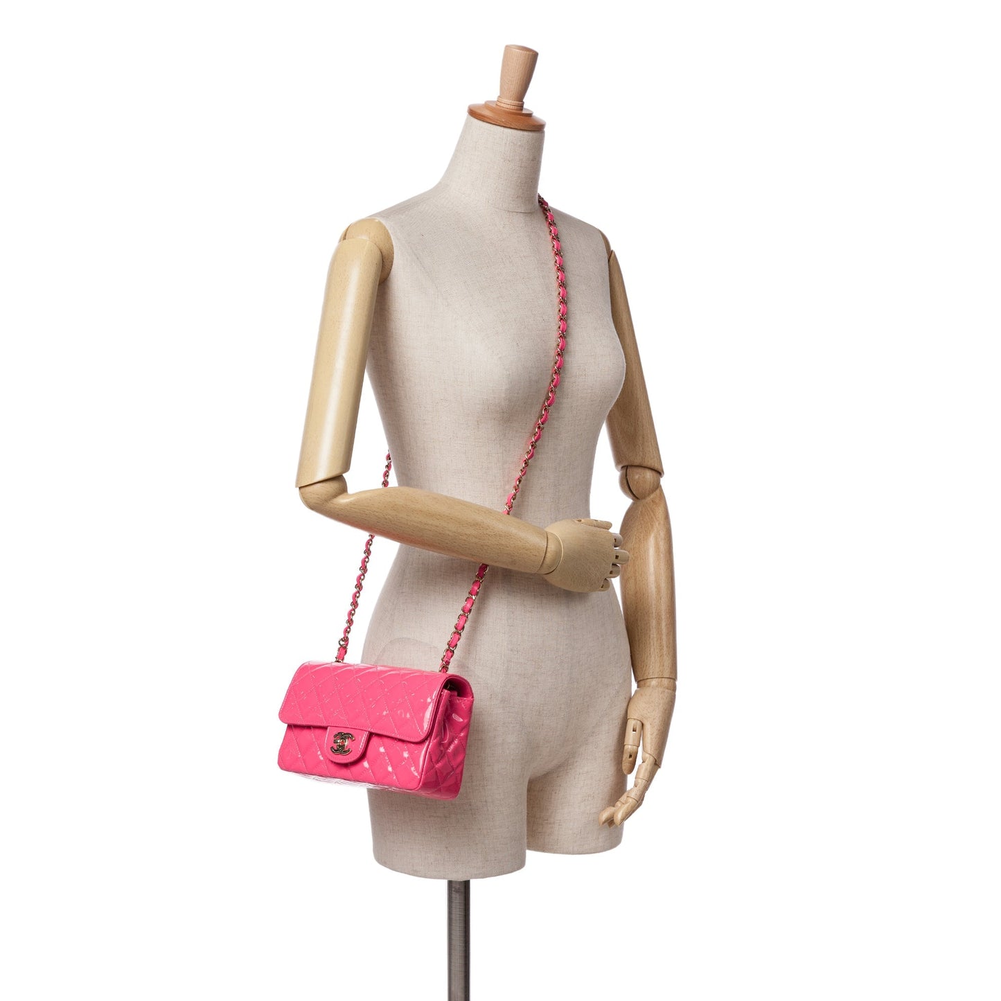 Pink Chanel Mini Rectangular Classic Patent Single Flap Crossbody Bag