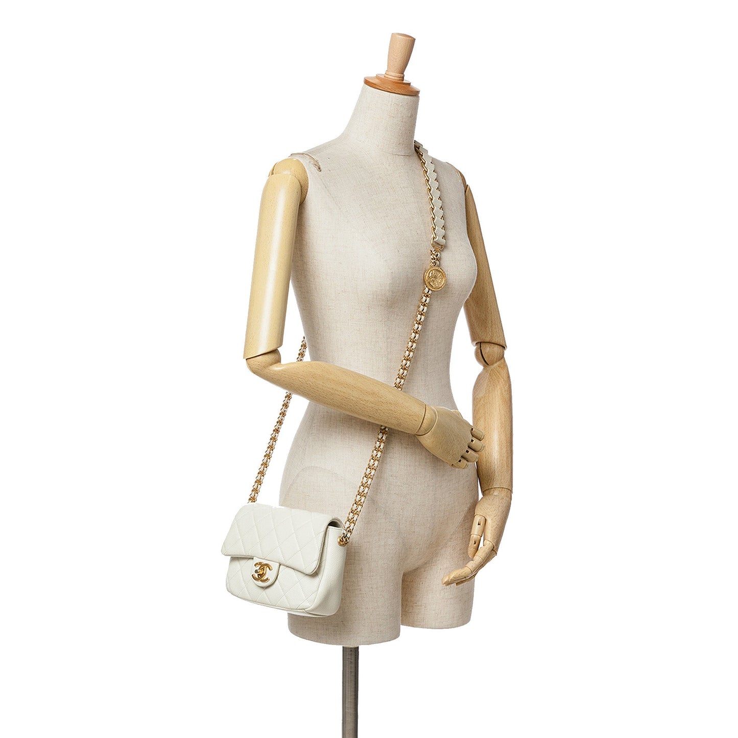 White Chanel Small Quilted Caviar Twist Your Buttons Flap Crossbody Bag