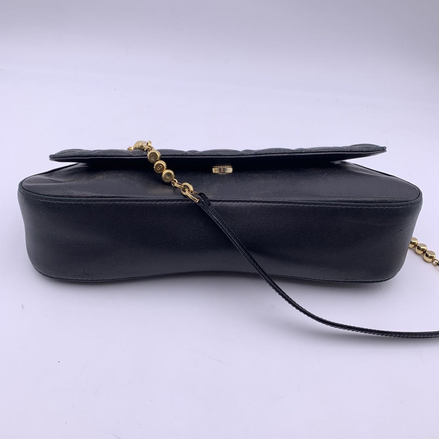 CHRISTIAN DIOR Black Perforated Leather Cannage Chain Shoulder Bag