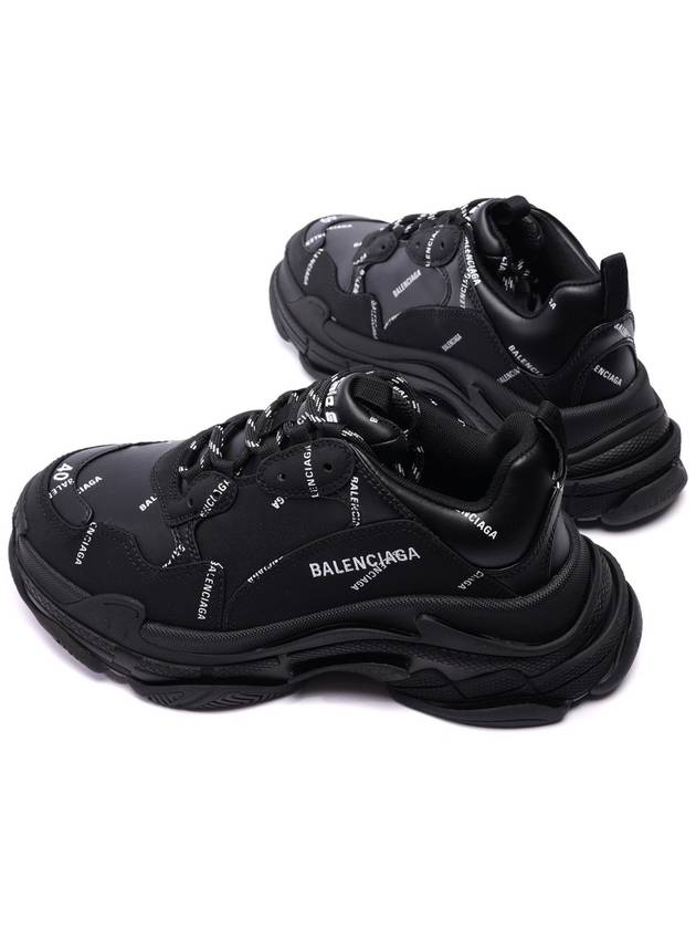 Luxury Balenciaga Allover Logo Triple S Low Top Sneakers Black