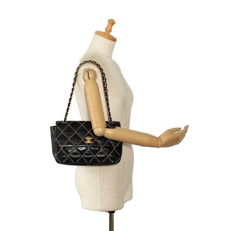 Chanel Wild Stick Coco Chain Shoulder Bag Black Leather Chanel