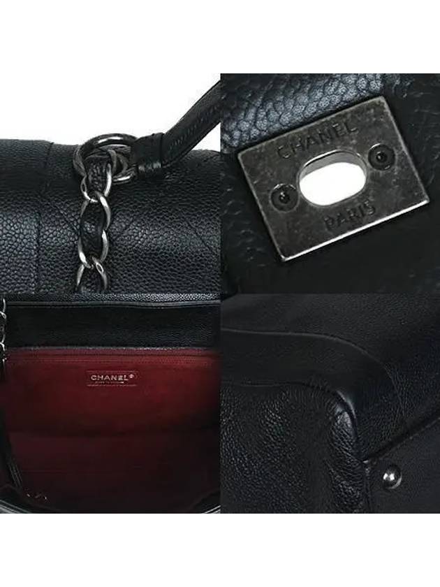 Vintage silver black leather quilting satchel 2WAY Chanel