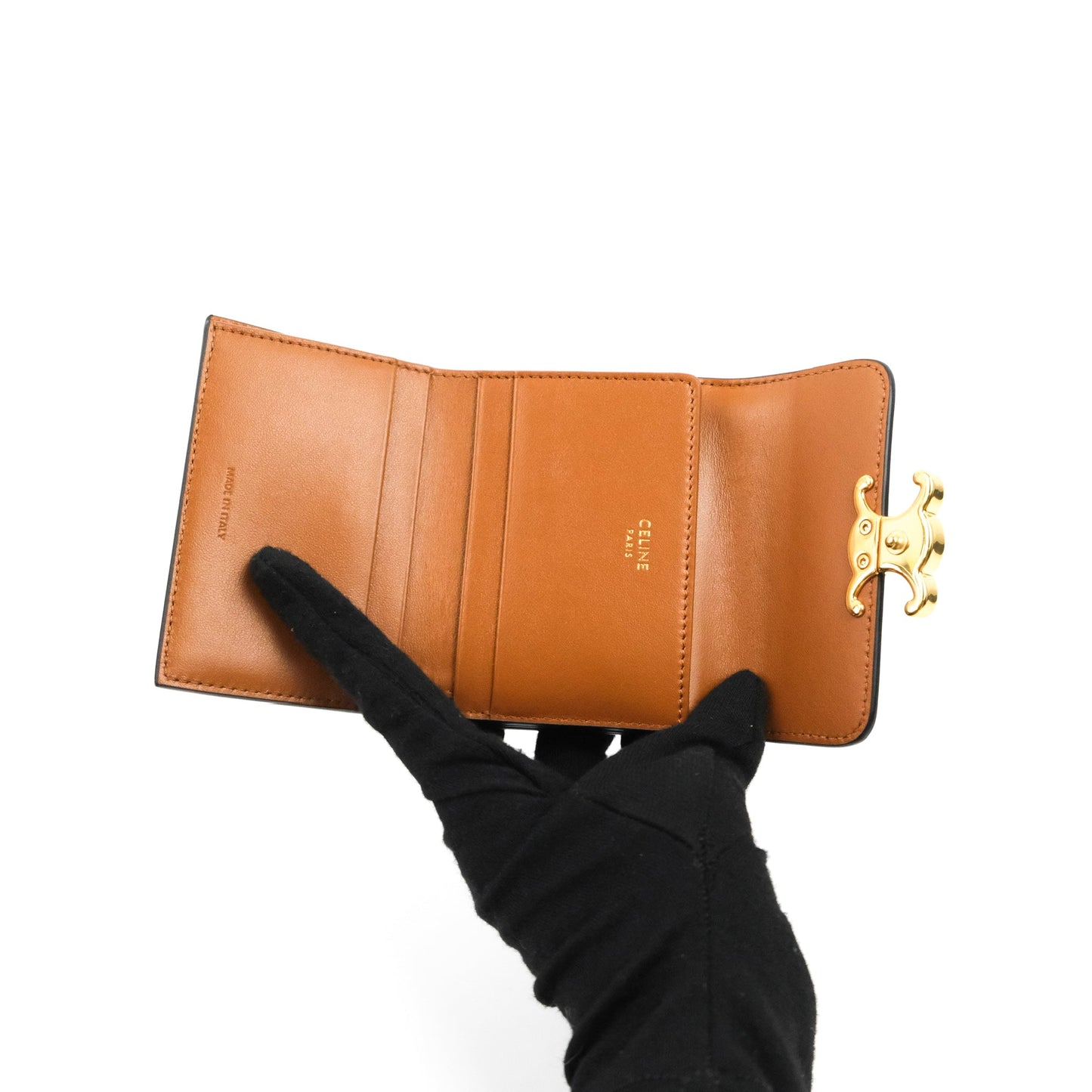 Celine Wallet In Triomphe Canvas Tan Lambskin