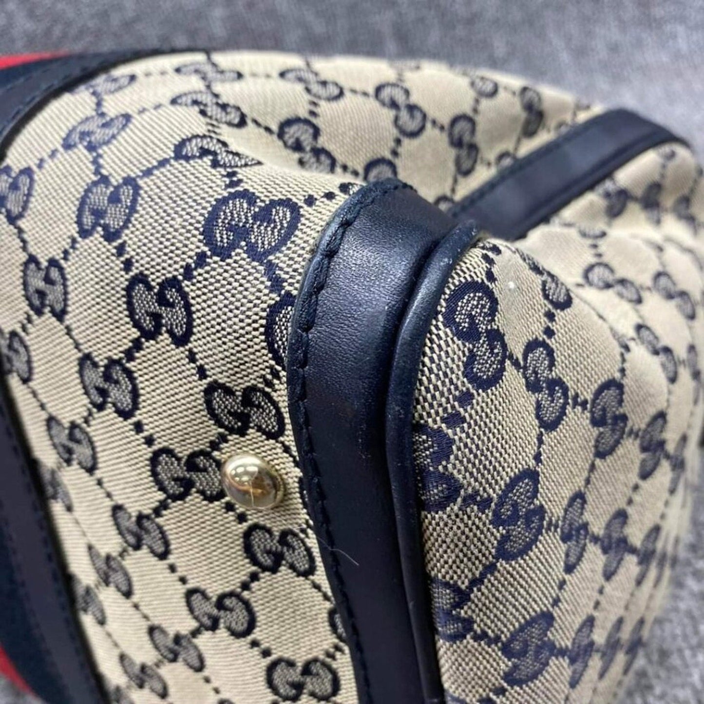GUCCI Boston Navy GG Cloth Satchel Bag