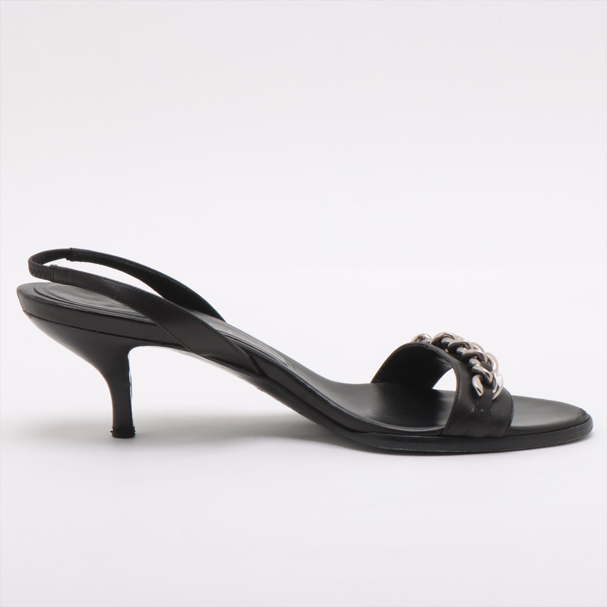 Chanel Leather Sandals 36 1/2 Black Chain Slingback
