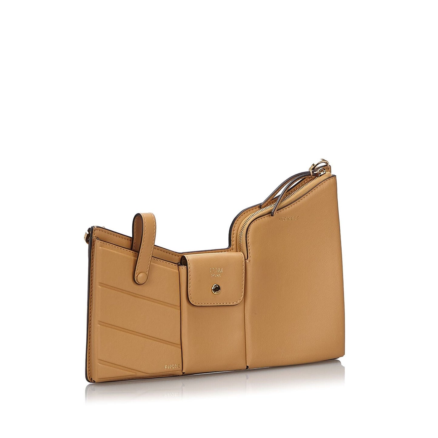 Fendi Brown Beige Others Leather 3 Pockets Mini Crossbody Bag Italy